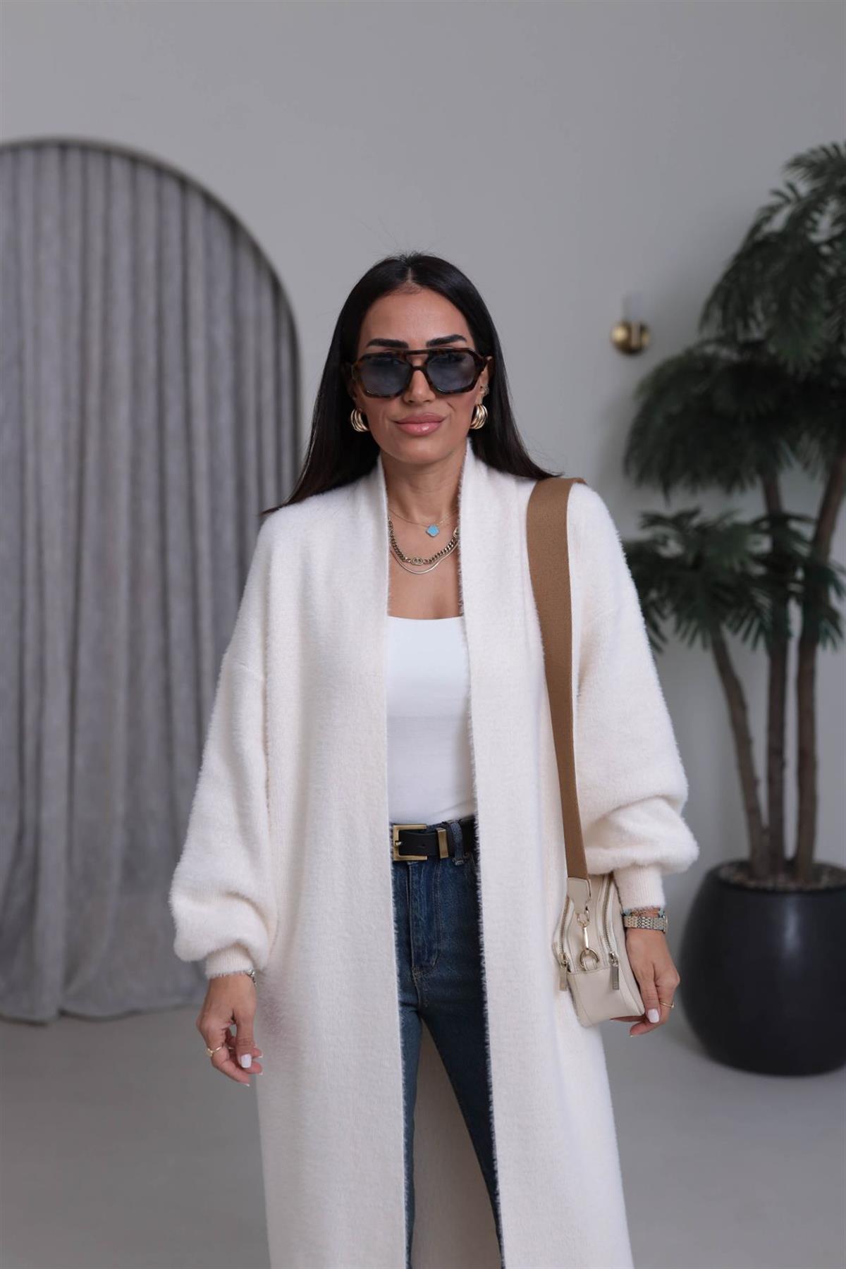 1015 Uzun Angora Hırka EKRU