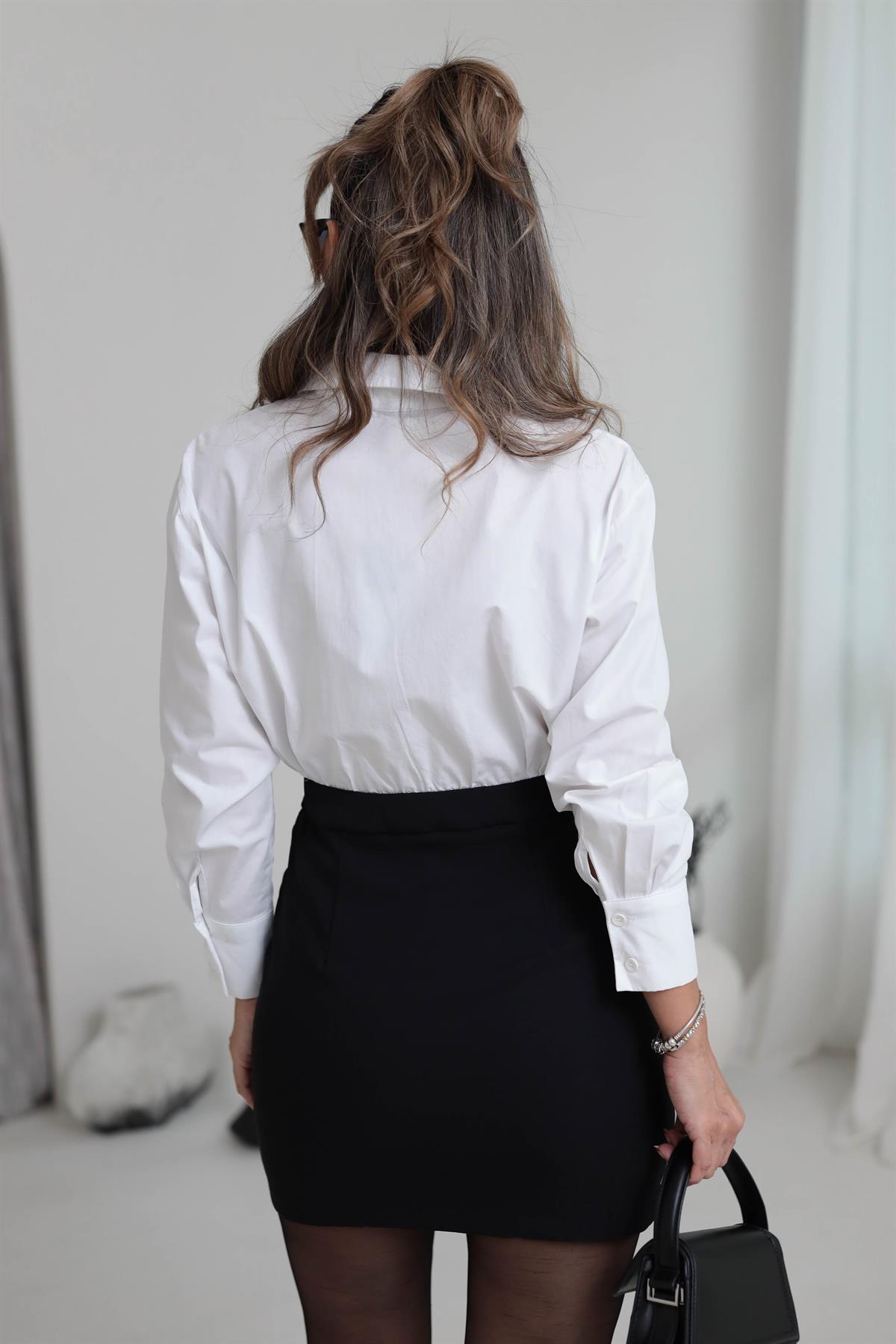 4440 Gömlek Garnili Double Elbise SİYAHBEYAZ