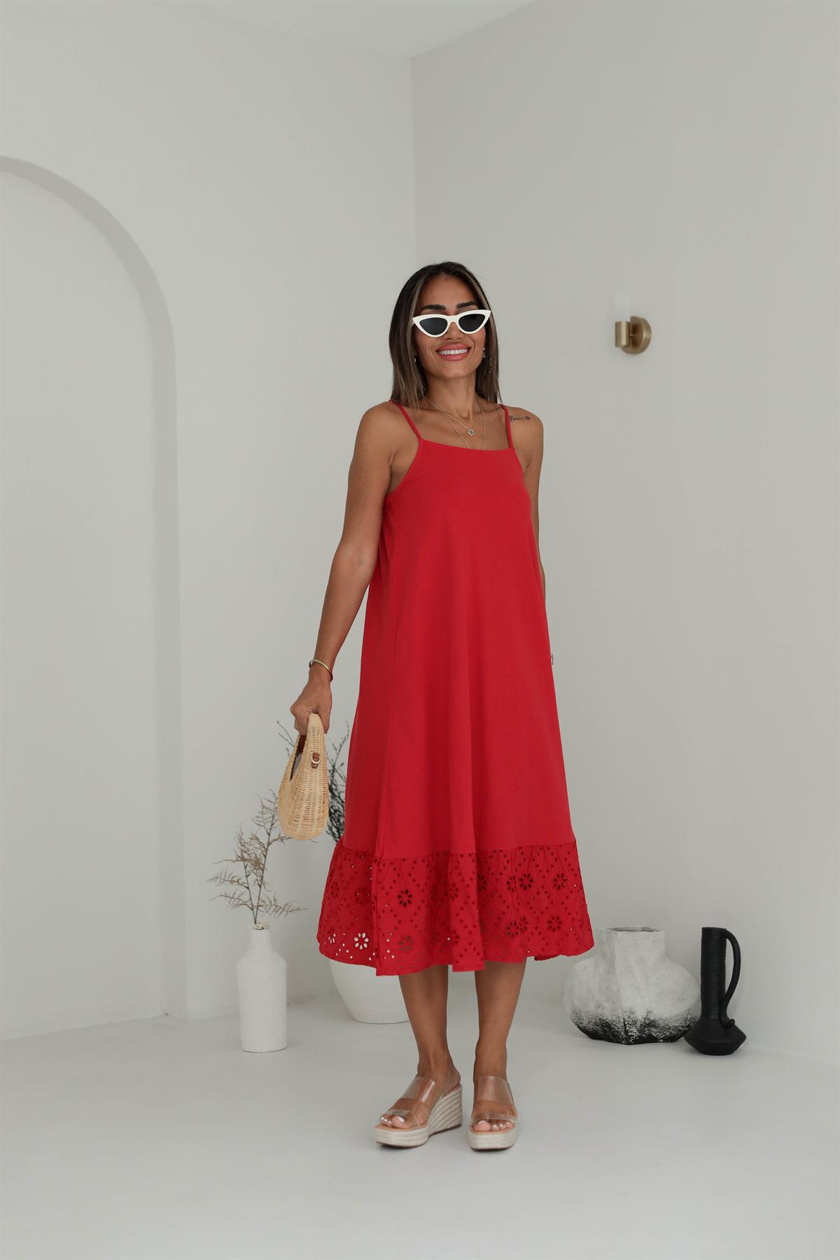 4319 Askılı Eteği Fistolu Elbise