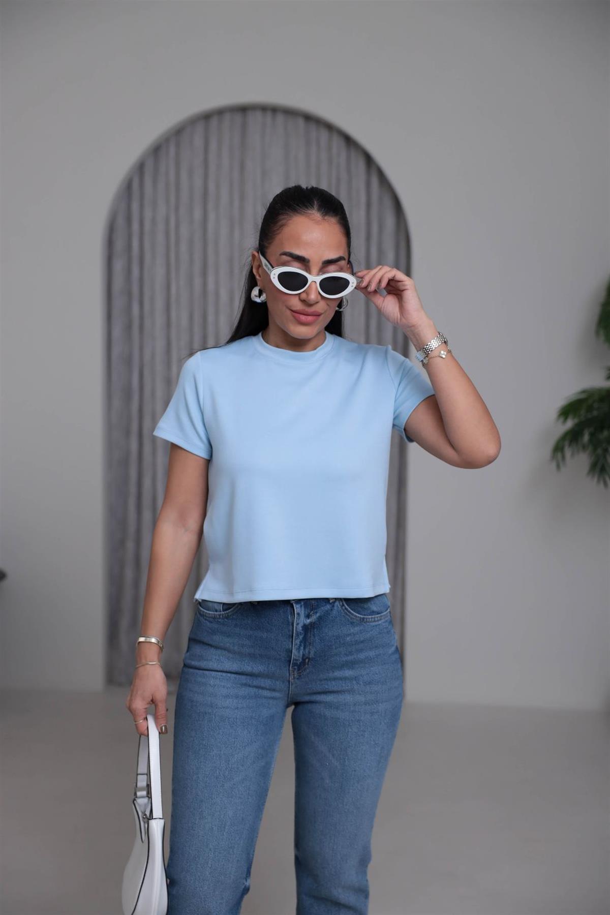 1120 Bisiklet Yaka Kısa Modal Tshirt BEBE MAVİ