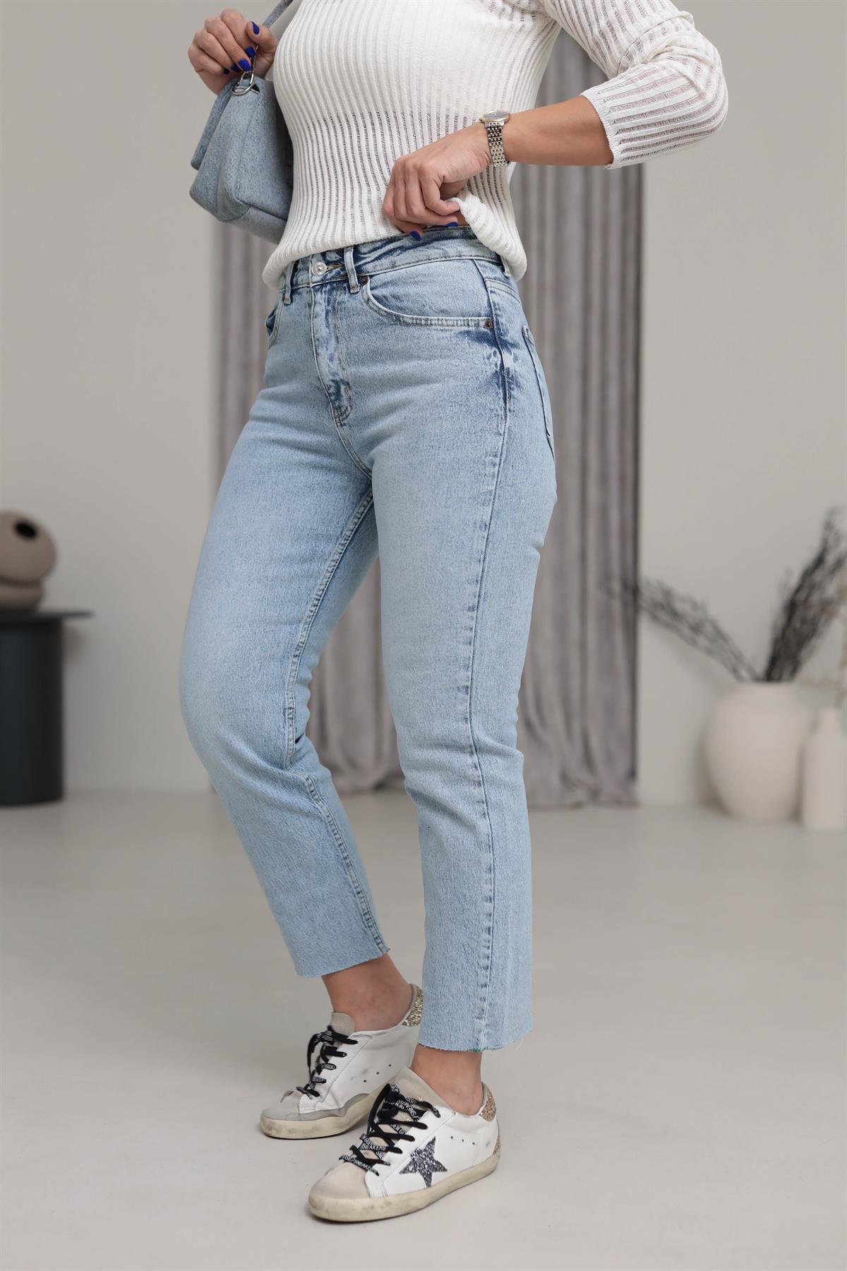 ZA Lazer Kesikli Boyfit Jean BUZ MAVİ