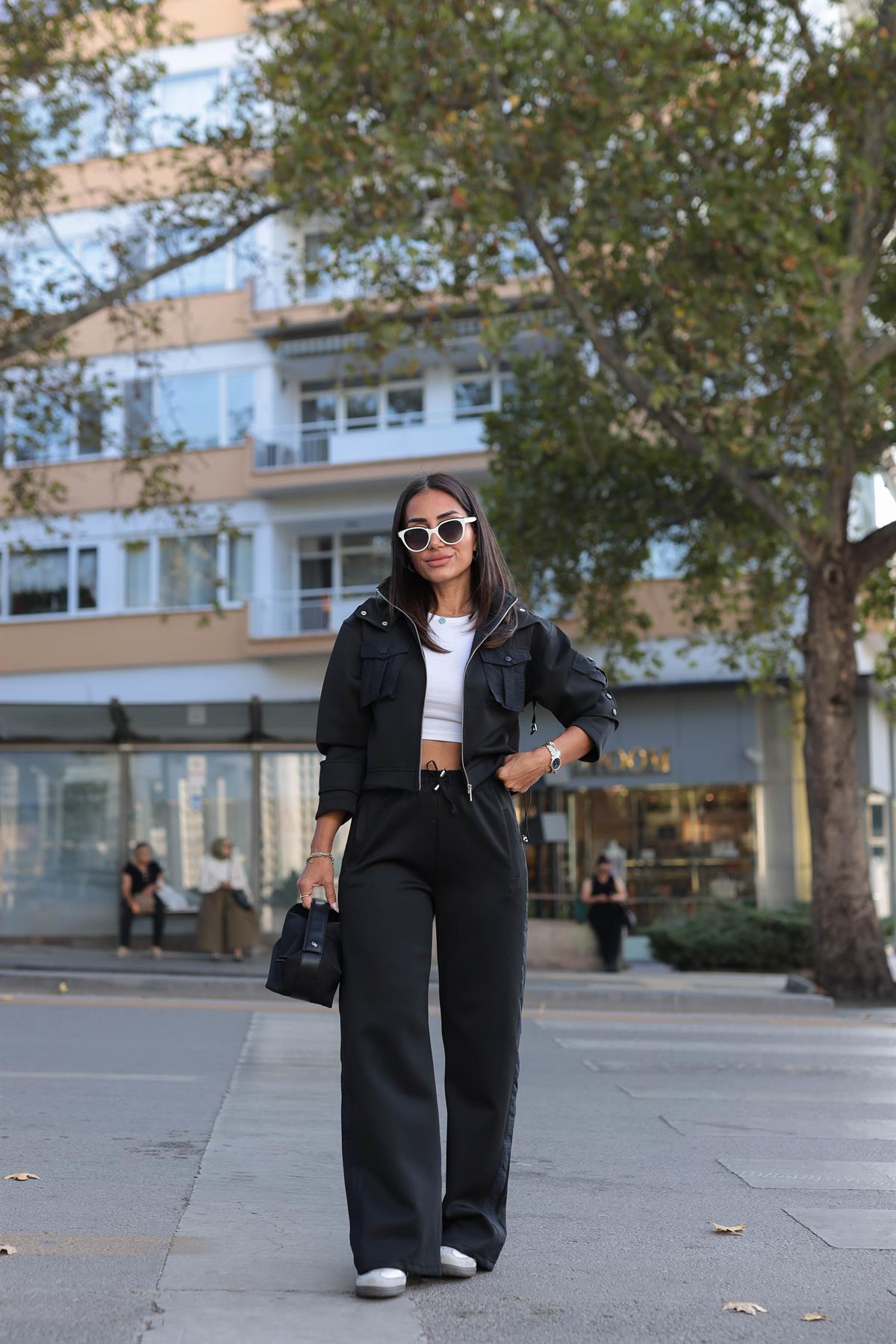 2140 Paraşüt Garnili Ceketli Scuba Takım SİYAH