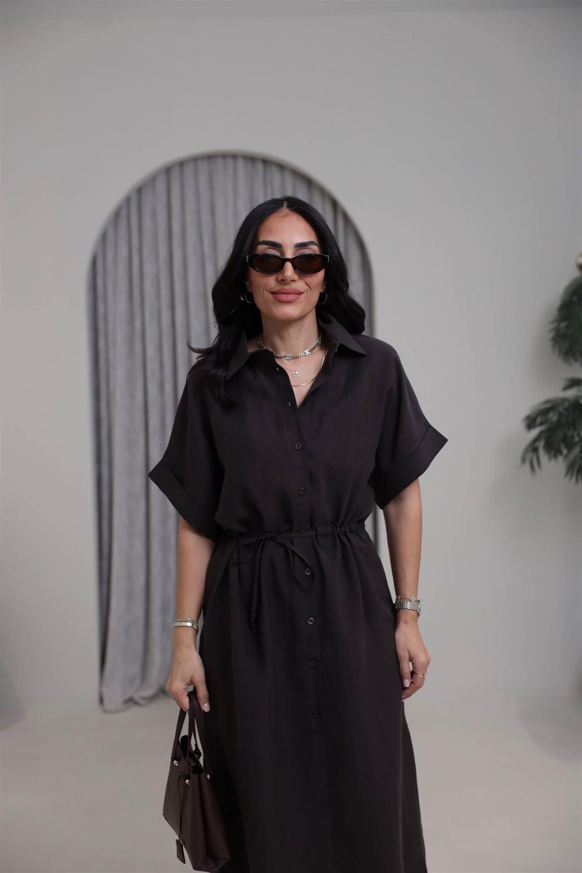 1003 Massi Tencel Gömlek Elbise KAHVE