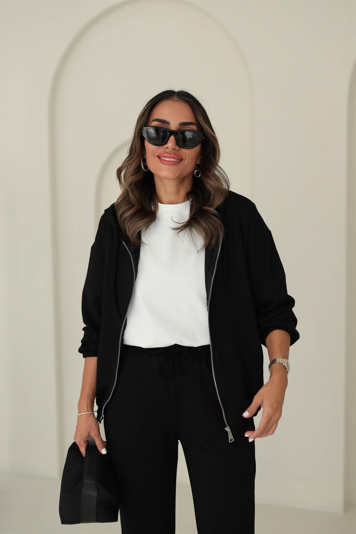 0091 Bel Lastikli Modal Kumaş Takım SİYAH