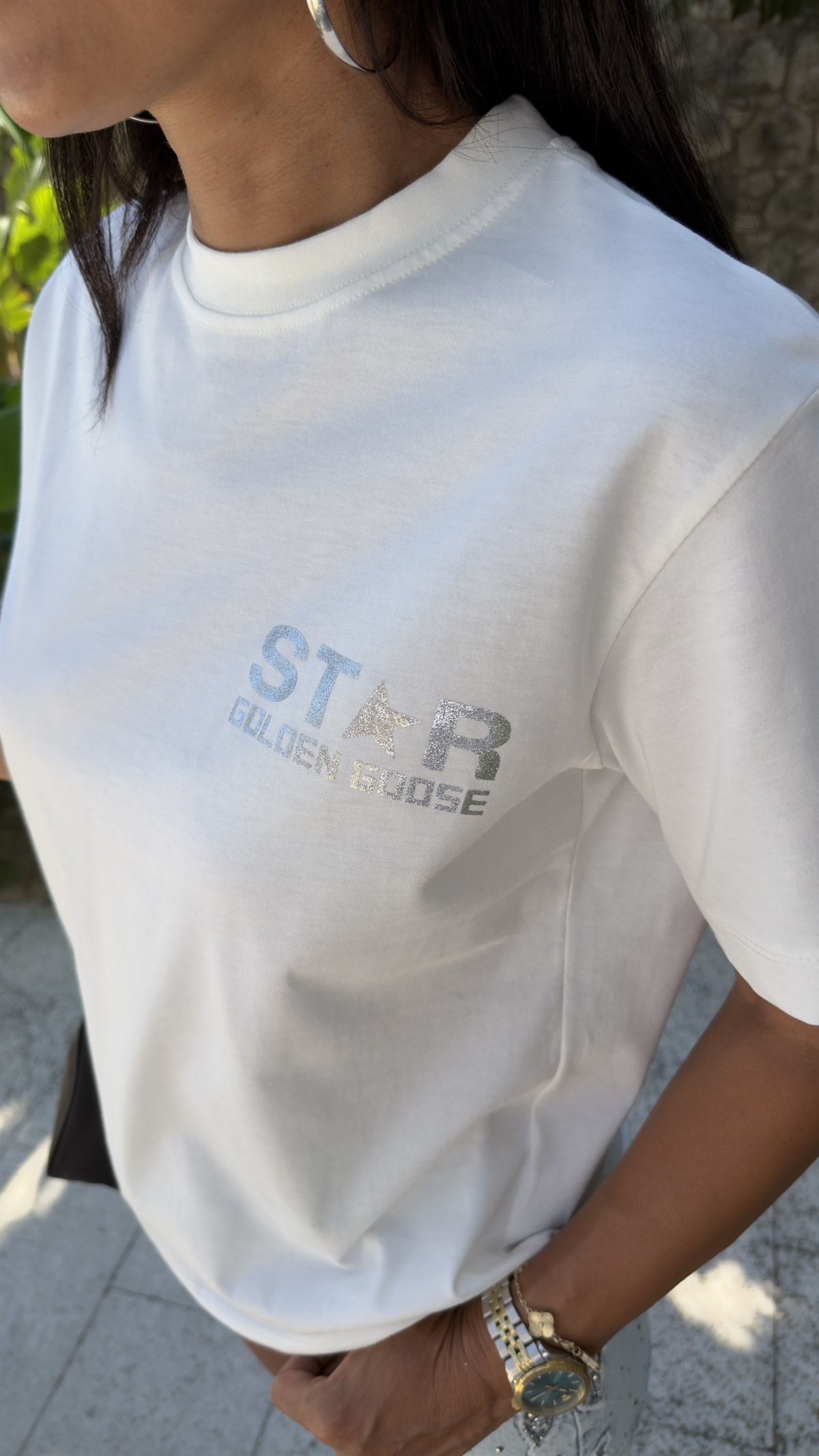 1093 Silver Star Baskılı Tshirt EKRU