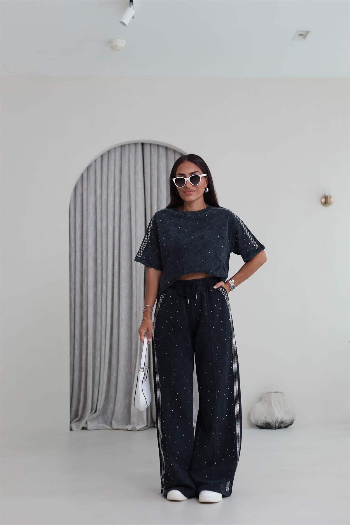 Yıkama Efektli Taşlı Rahat Takım ANTRASİT