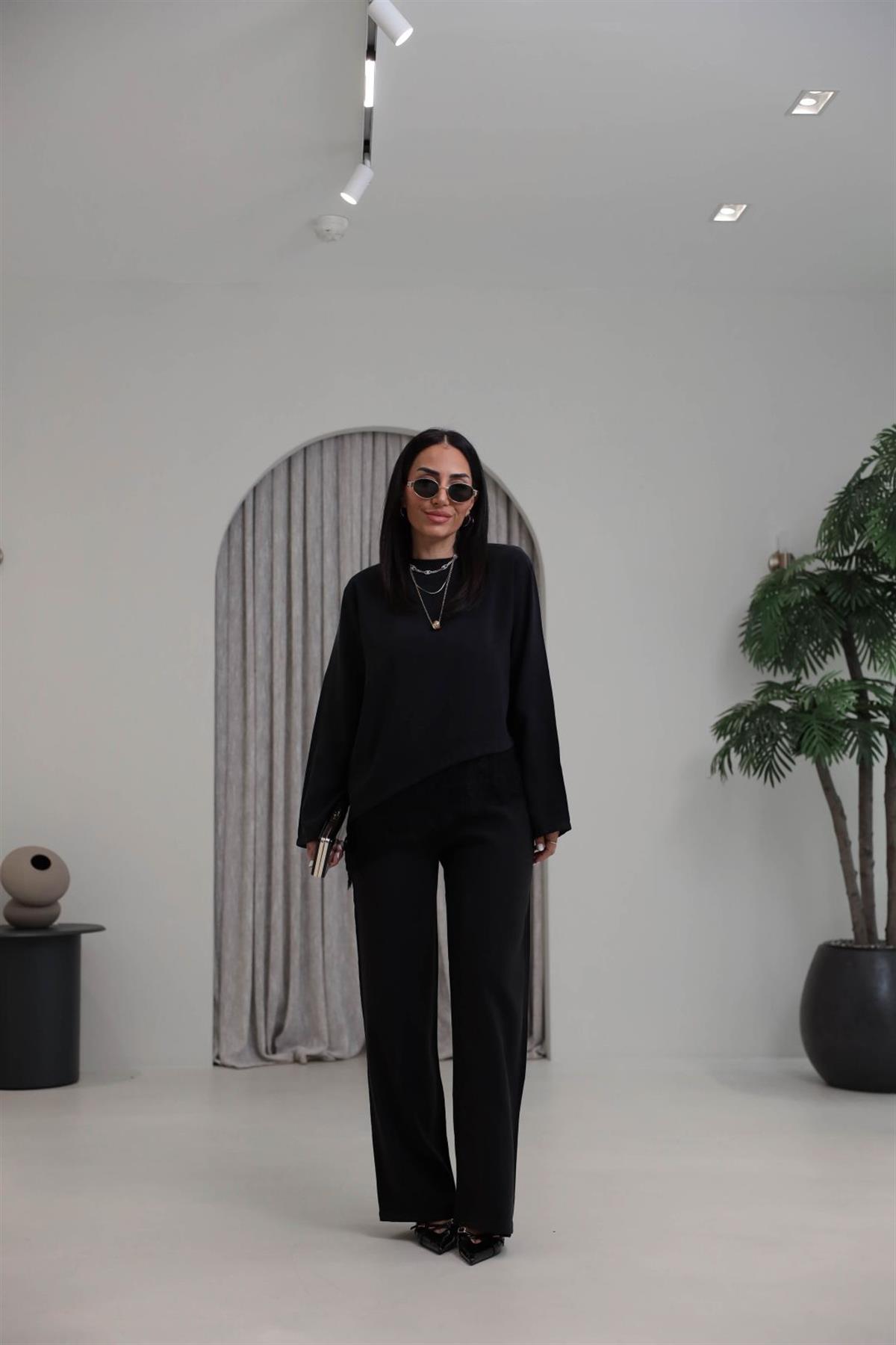 7308 Dantelli Tencel Modal Takım SİYAH