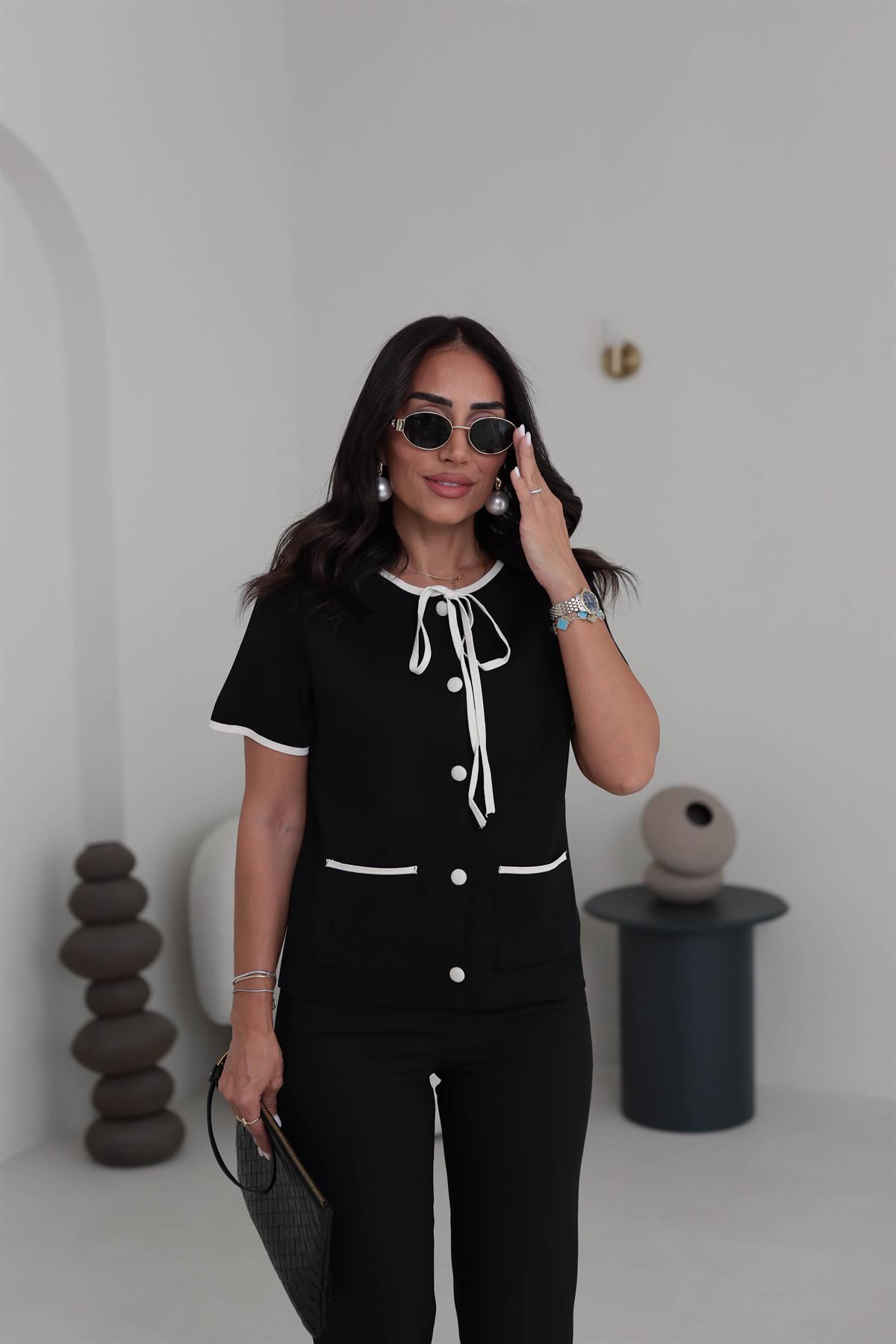 Biyeli Cep Detaylı Triko Hırka Ceket SİYAH