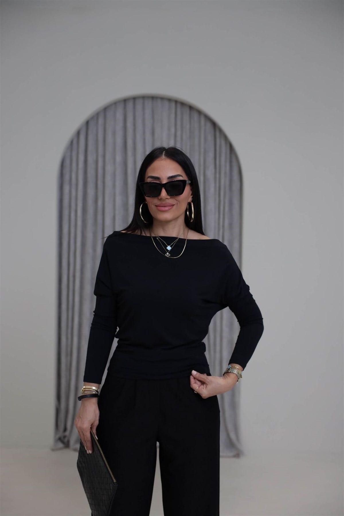 7221 Degaje Yaka Modal Bluz SİYAH