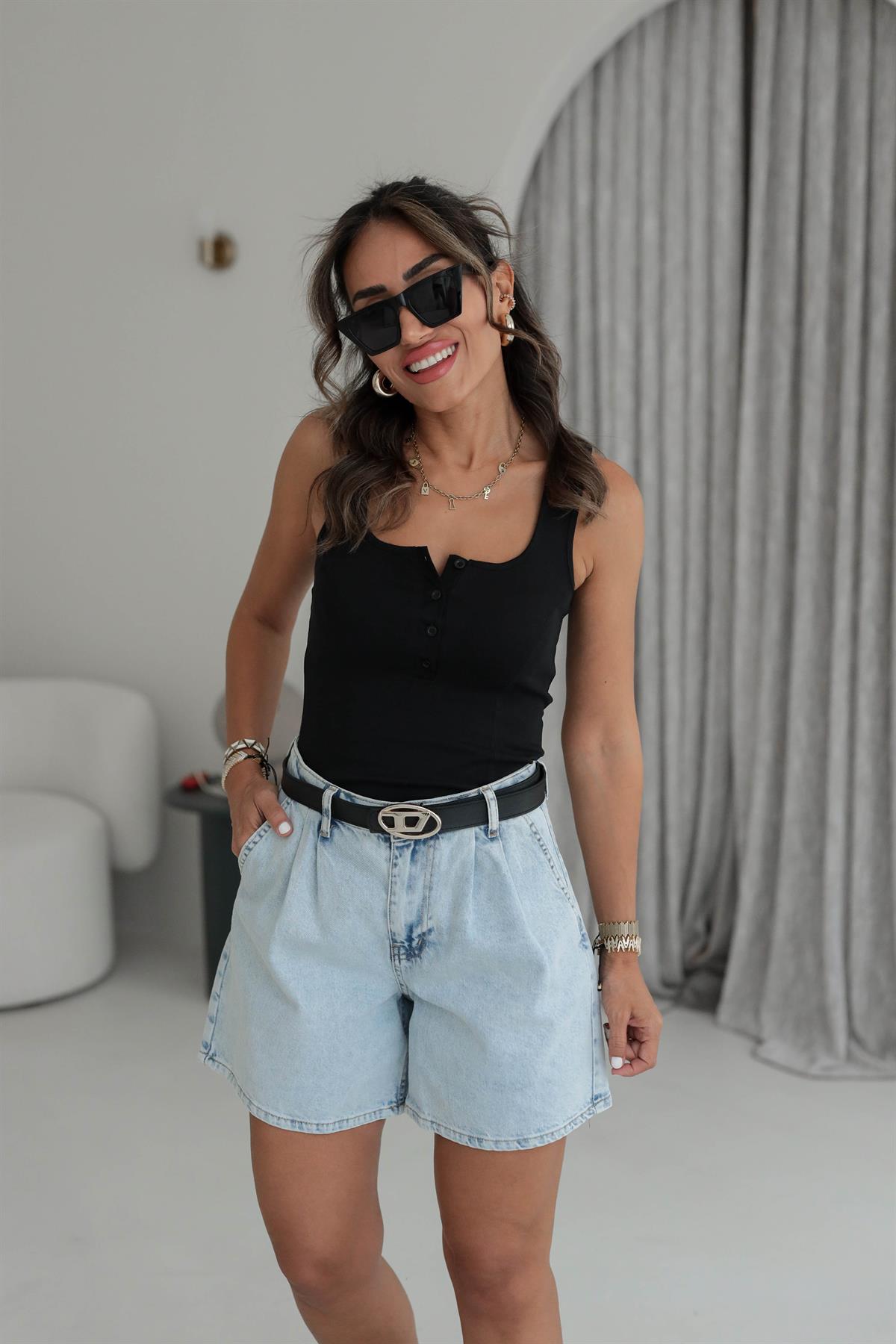 6217 Düğme Detaylı Pamuklu Atlet