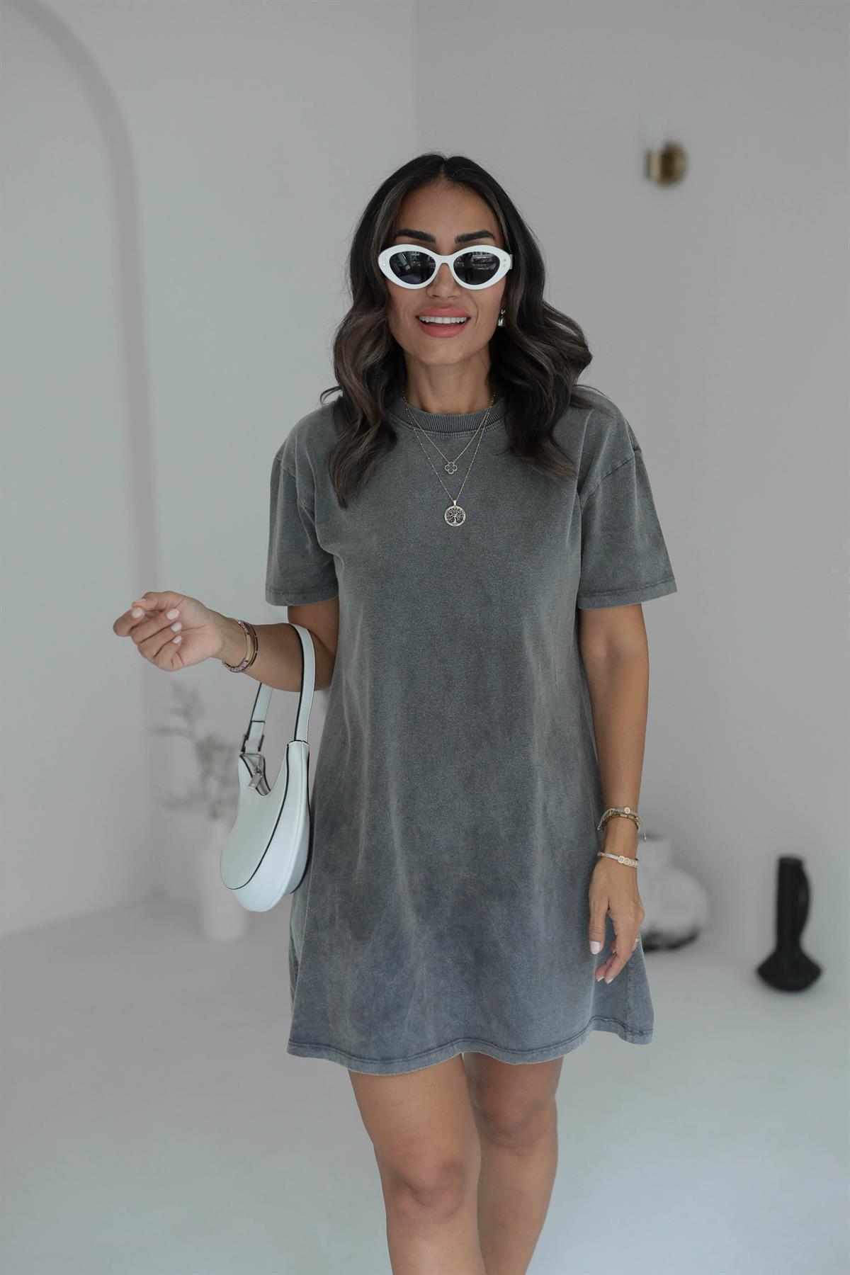 4473 Yıkamalı Pamuklu Tshirt Elbise
