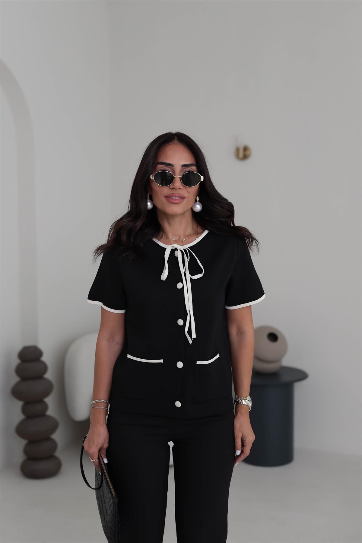 Biyeli Cep Detaylı Triko Hırka Ceket SİYAH