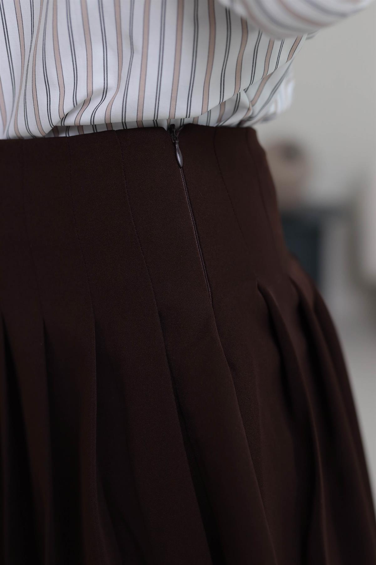 5683 Pliseli Şort Etek ACI KAHVE