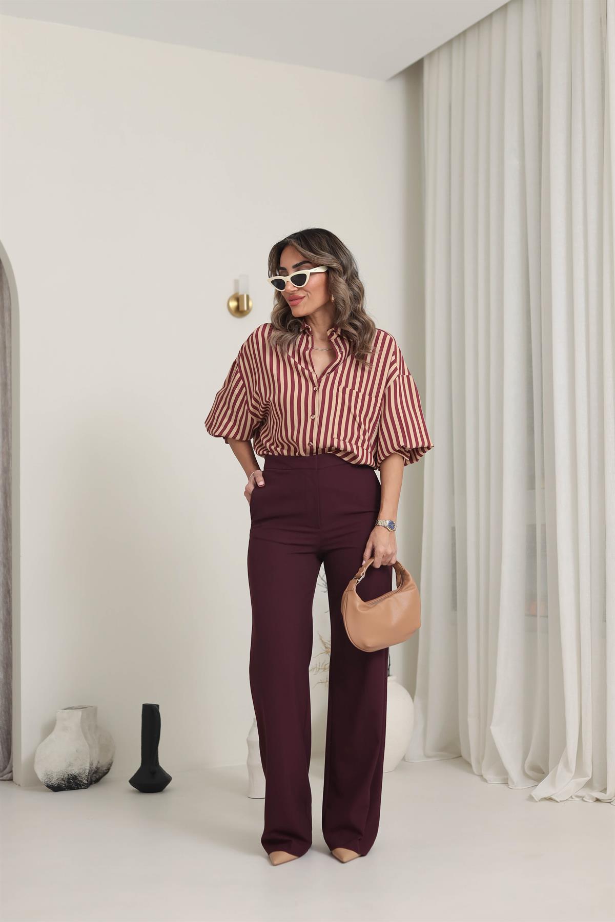 8010K Palazzo Kumaş Pantolon BORDO