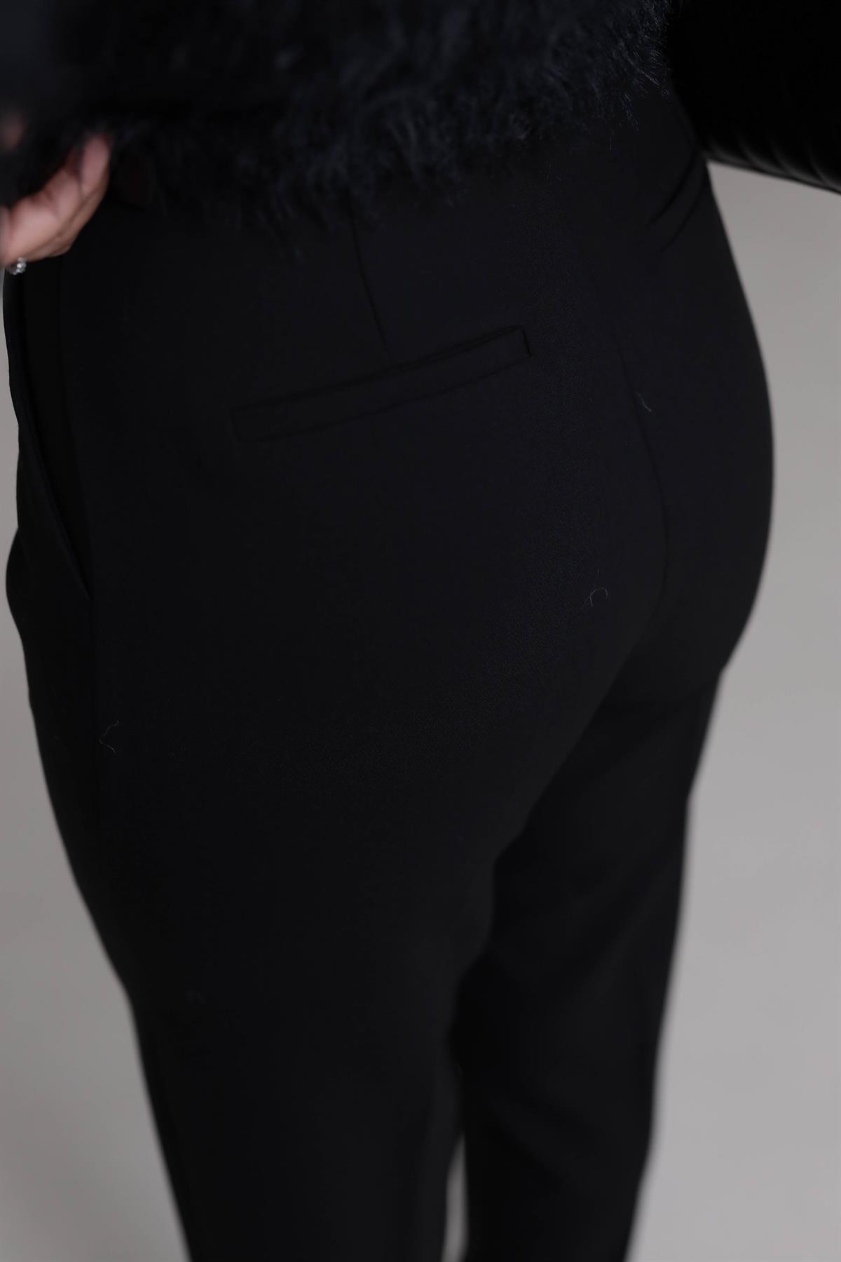 2679 Köprülü Kemer Detaylı Kumaş Pantolon SİYAH