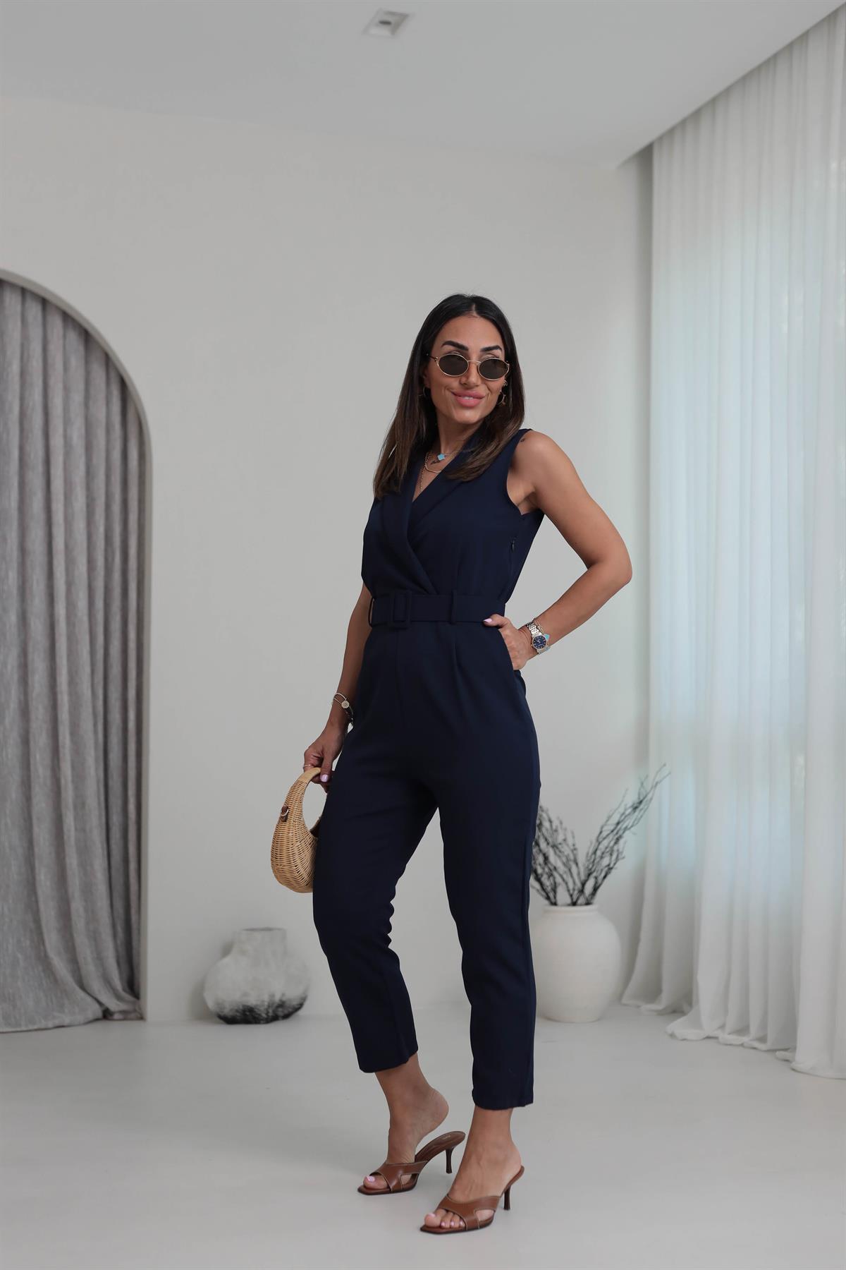 062 Kolsuz Kruvaze Kemerli Tulum LACİVERT