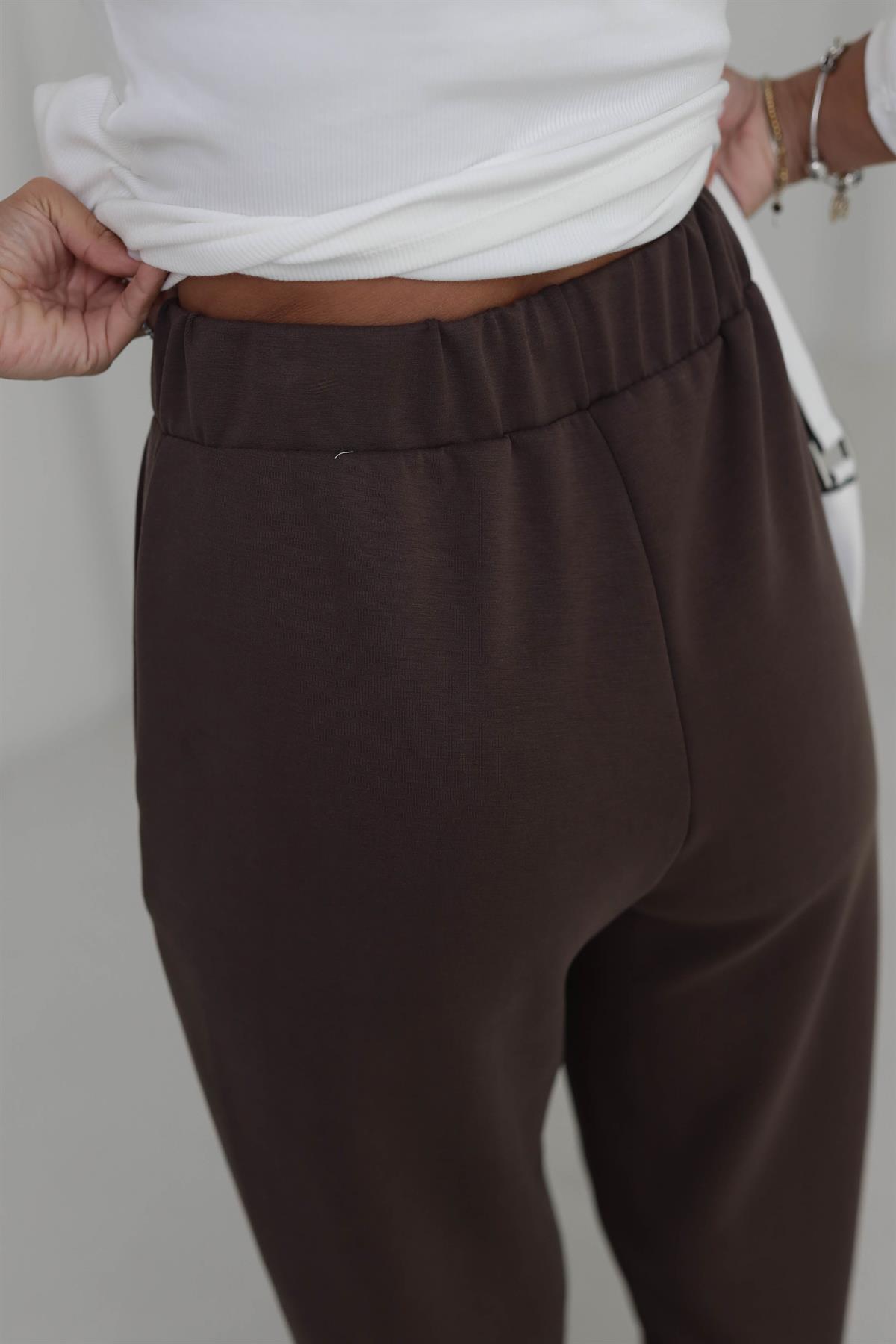 4591 Paçası Düğme Detaylı Cepli Modal Pantolon KAHVE