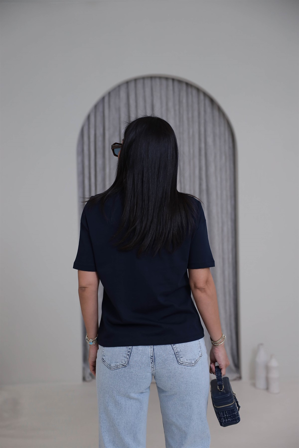 3683Y Bisiklet Yaka Pamuklu Basic Tshirt LACİVERT