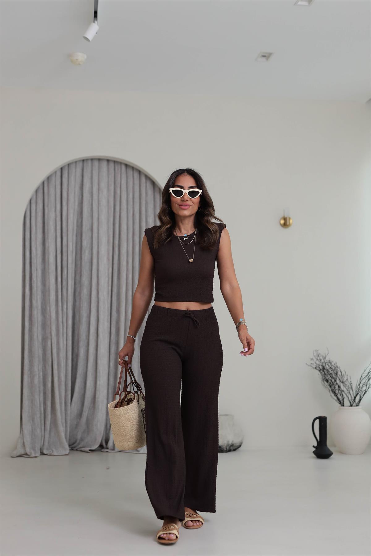 1707 Vatkalı Gofre Takım KAHVE