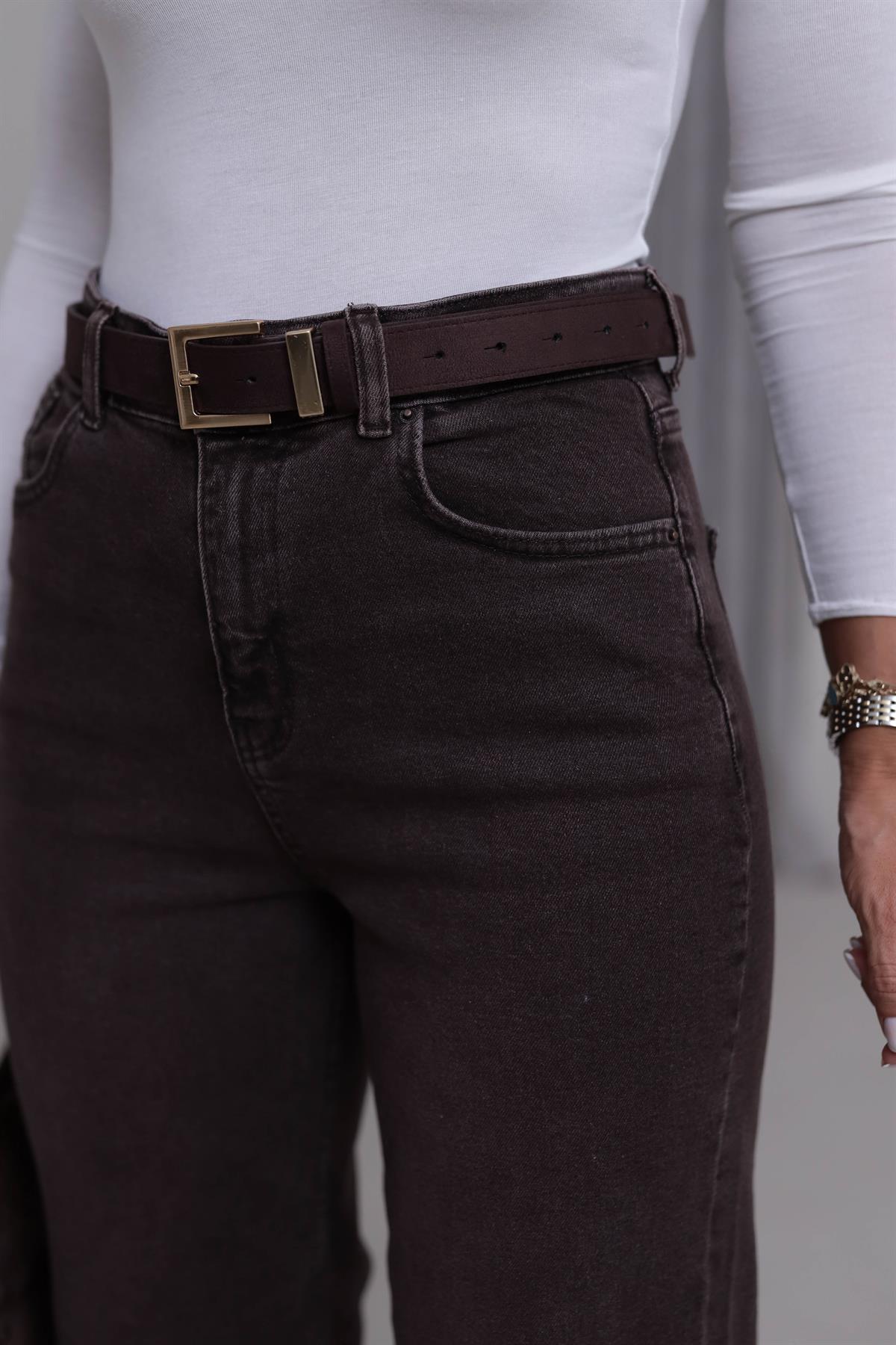 1071 Yüksek Bel Dökümlü Palazzo Jean ACI KAHVE