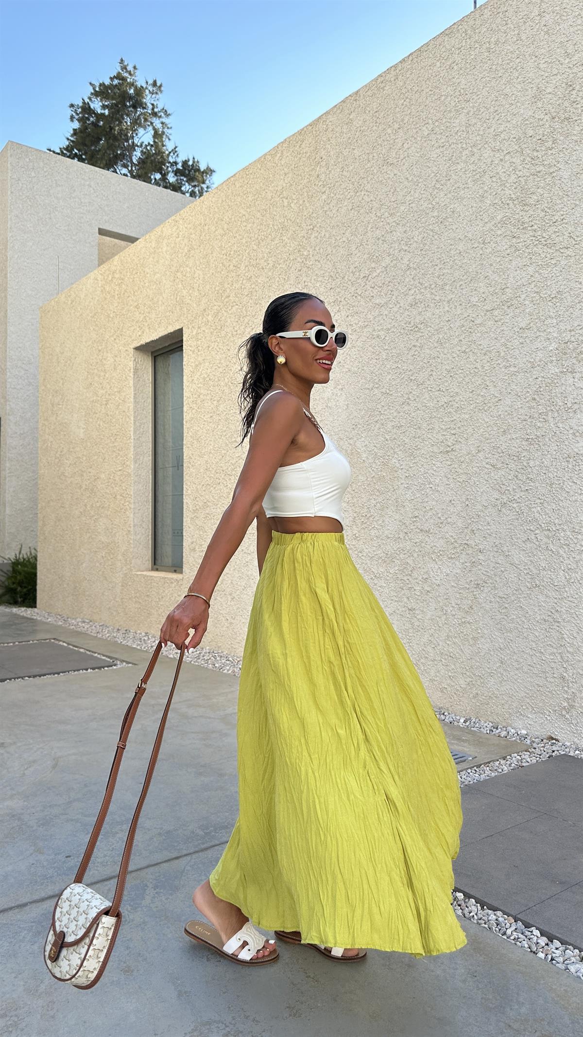 3207 Bel Lastikli Astarlı Uzun Etek