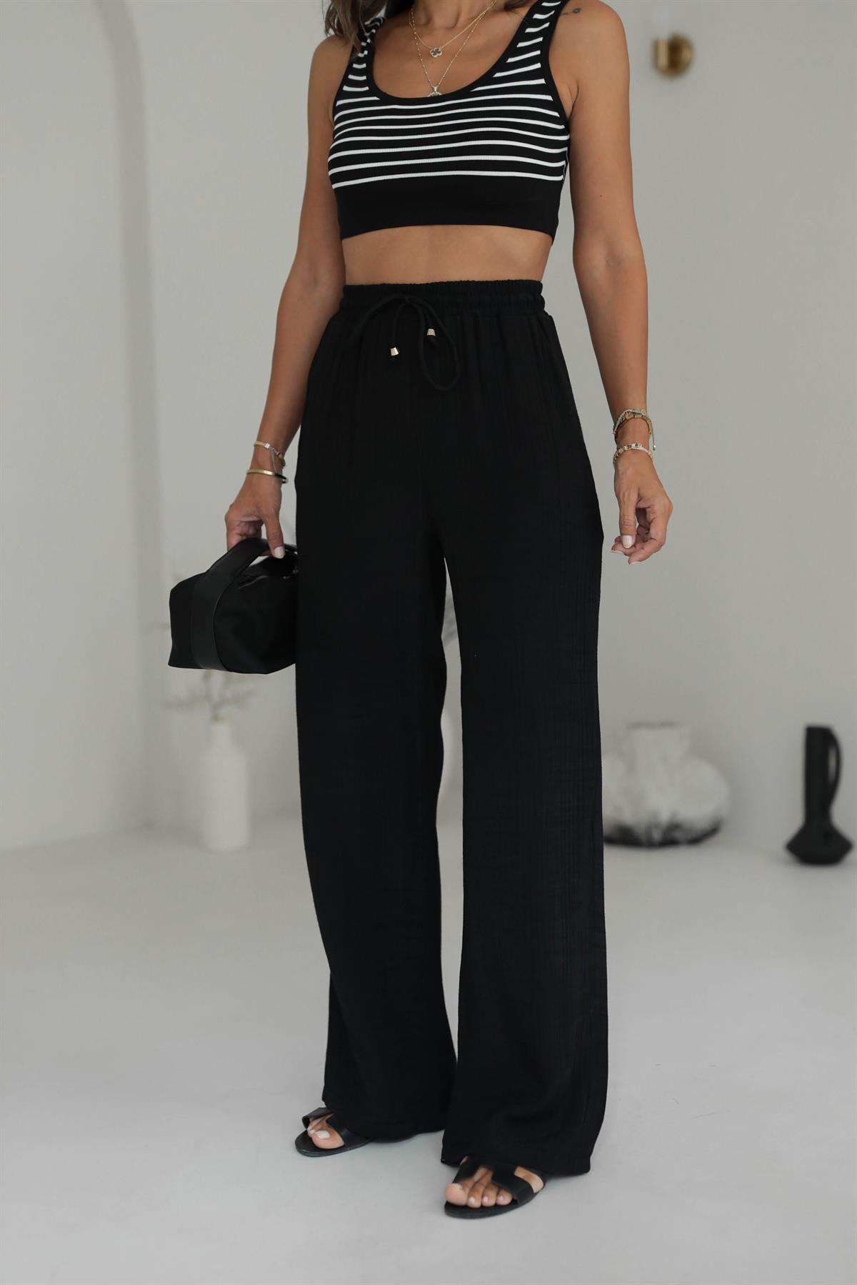 1339 Bel Lastikli Bol Kalıp Pantolon