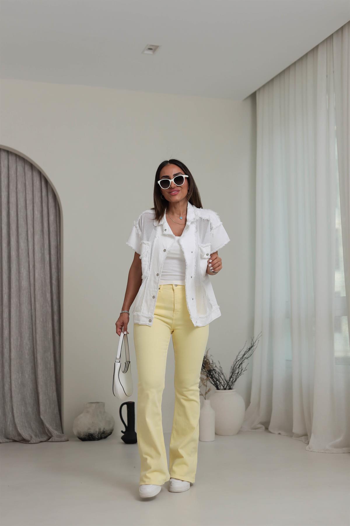 1826 İspanyol Paça Yüksek Bel Kot Pantolon SARI