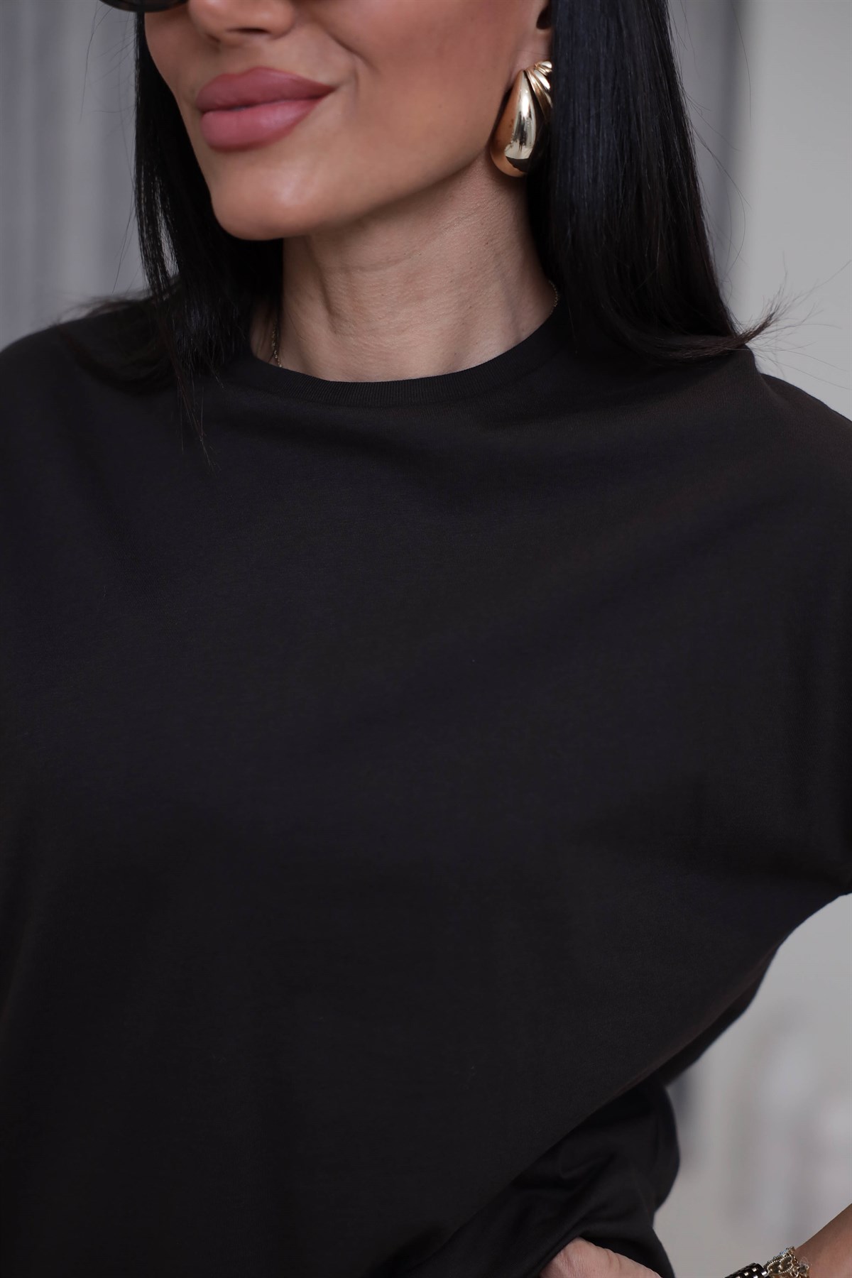 3683Y Bisiklet Yaka Pamuklu Basic Tshirt KOYU KAHVE