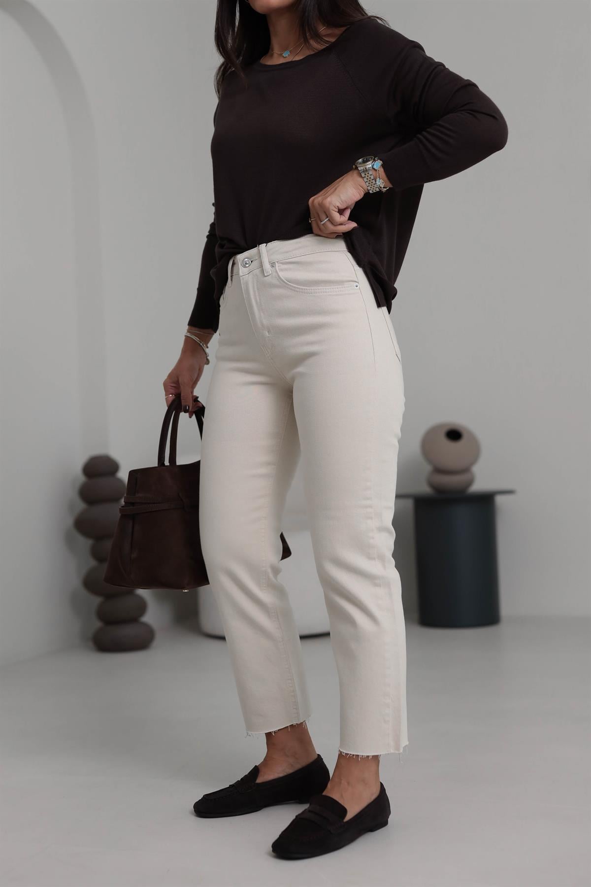 ZA Lazer Kesikli Boyfit Jean BEJ