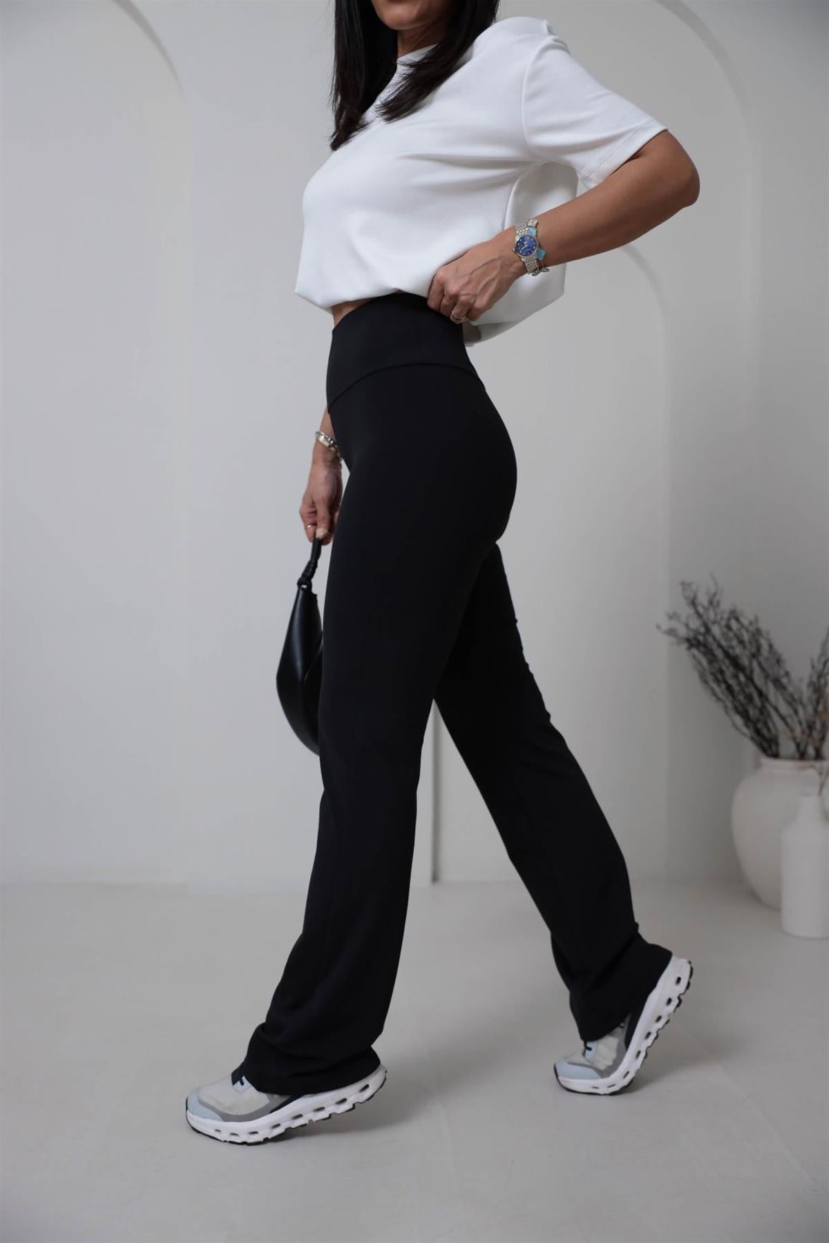 8515 Oys Şardonlu Flare Pantolon SİYAH