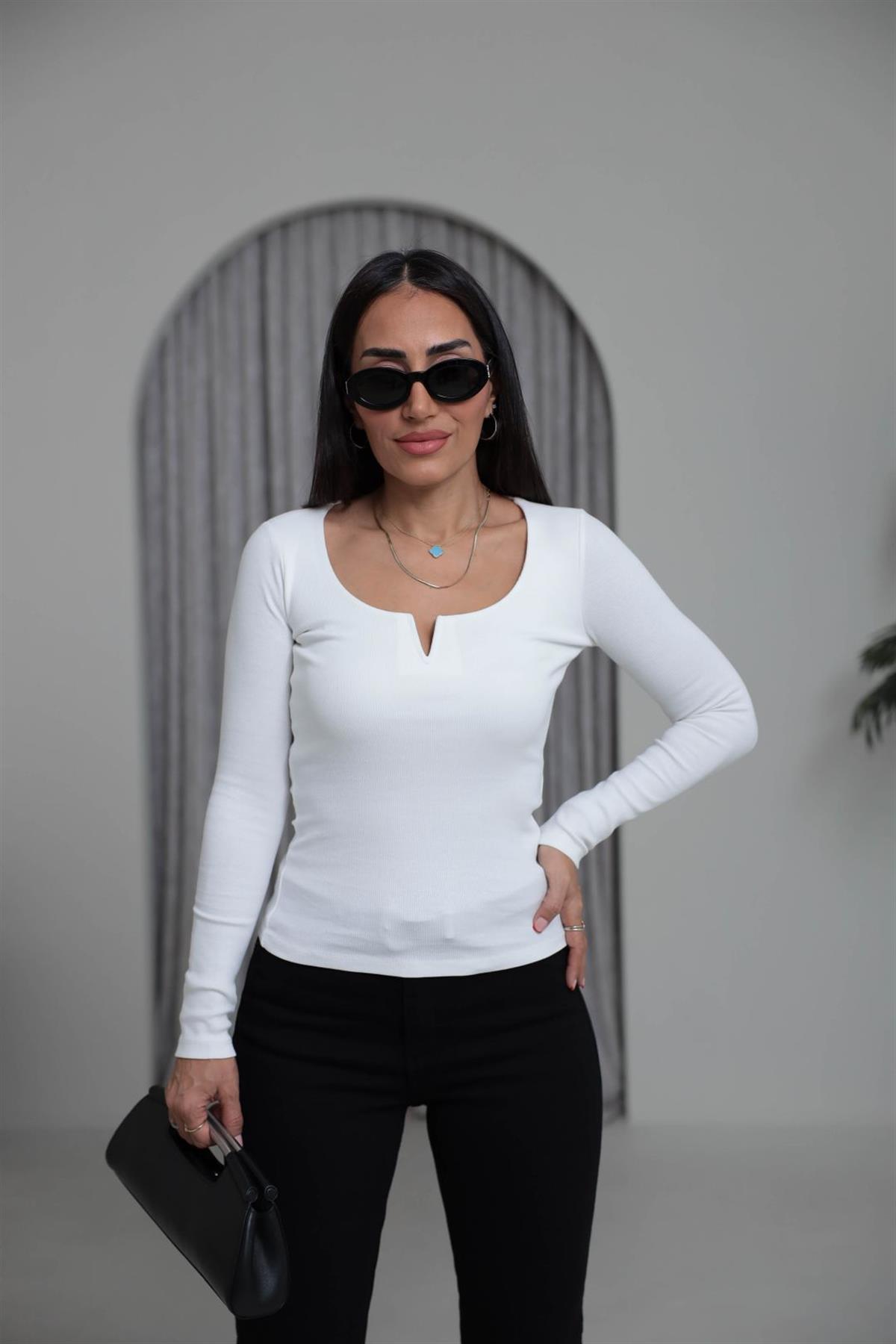 2260K Damla Yaka Pamuklu Bluz EKRU