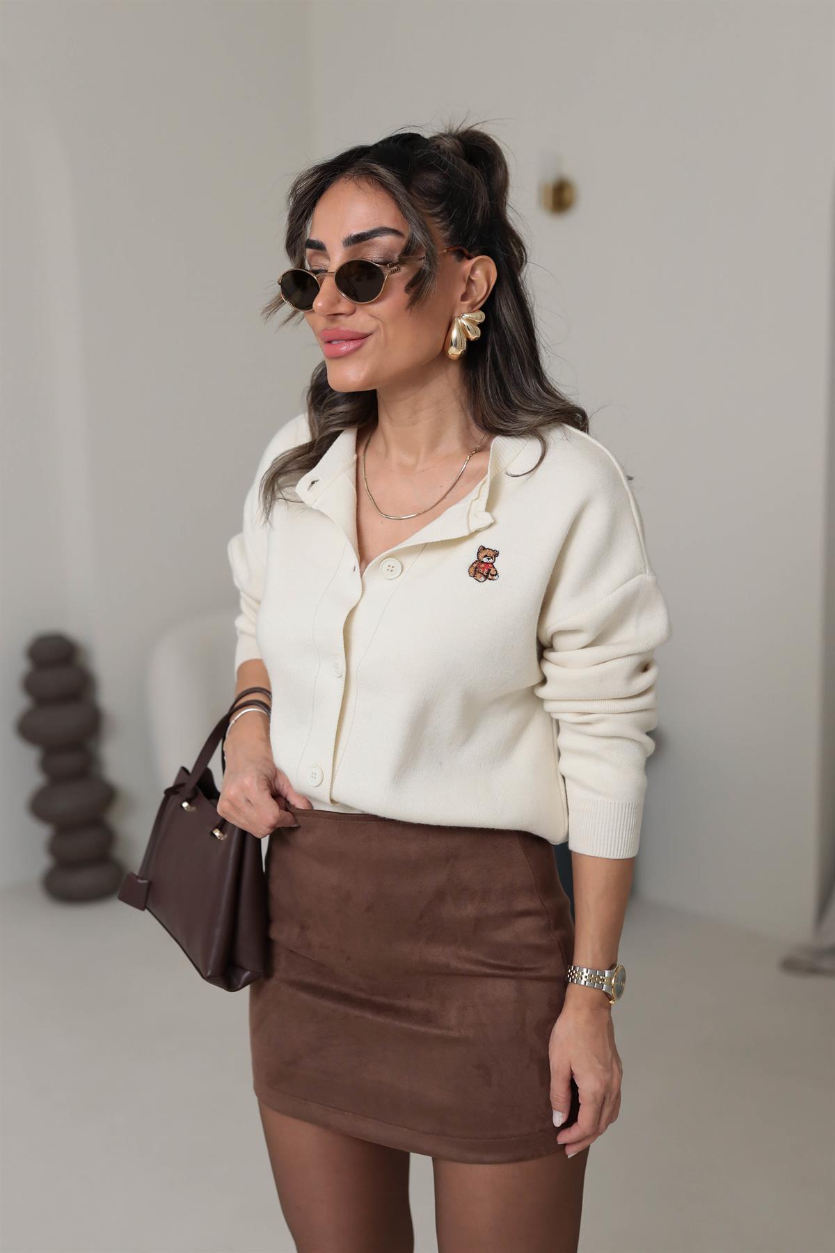 9007 Suet Kısa Etek KAHVE