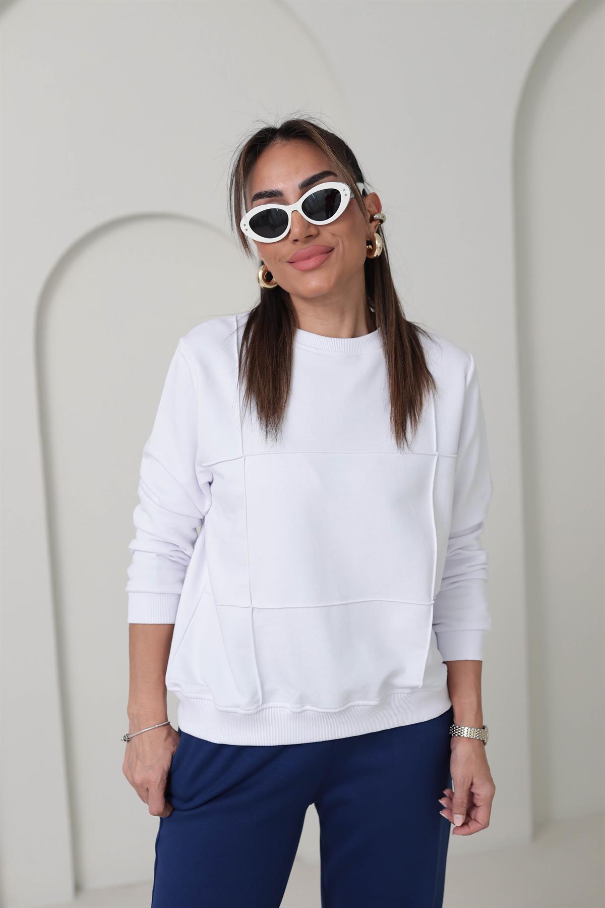 1187 Çimalı Sweatshirt BEYAZ