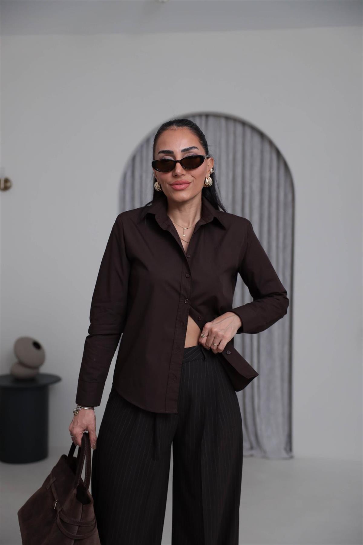 7100 Vatkalı Poplin Gömlek ACI KAHVE