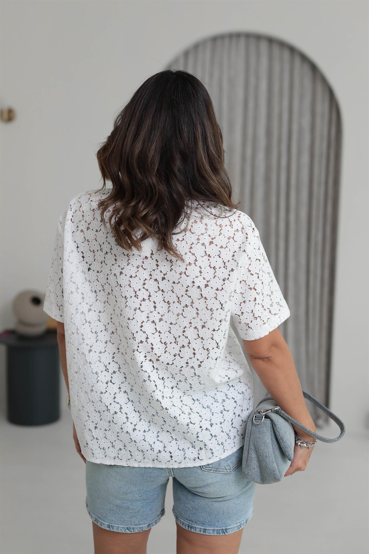 Çiçek Güpürlü Gömlek EKRU