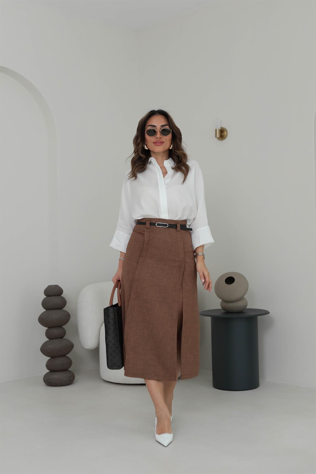 3440 Yarasa Kol Gizli Düğme Detaylı Rahat Gömlek BEYAZ