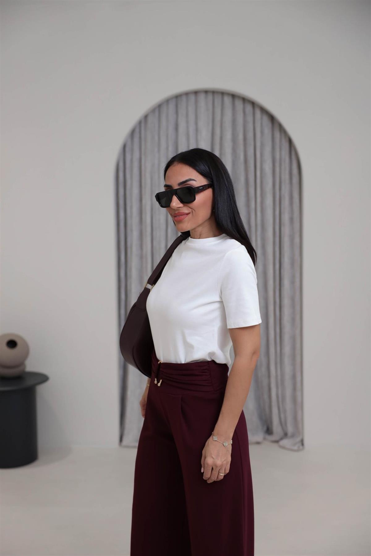 1075 Bisiklet Yaka Pamuklu Basic Tshirt EKRU