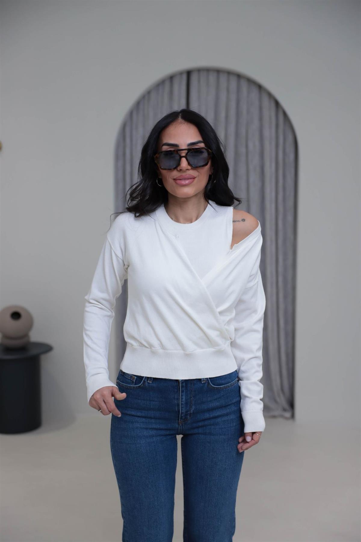 0163 Kruvaze Korsman İkili Takım Triko EKRU