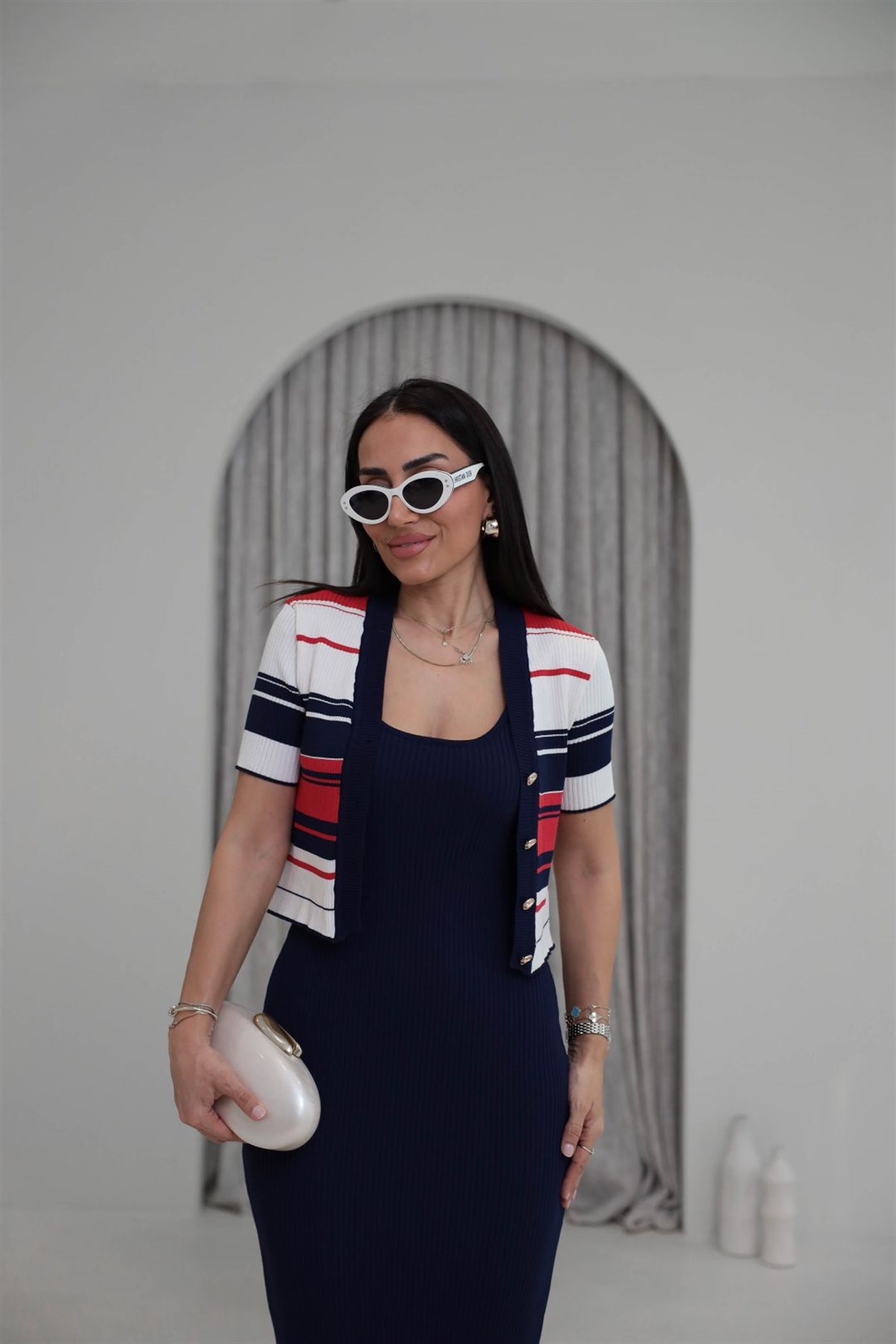 0624 Hırkalı Rayon Kumaş Triko Elbise LACİVERT