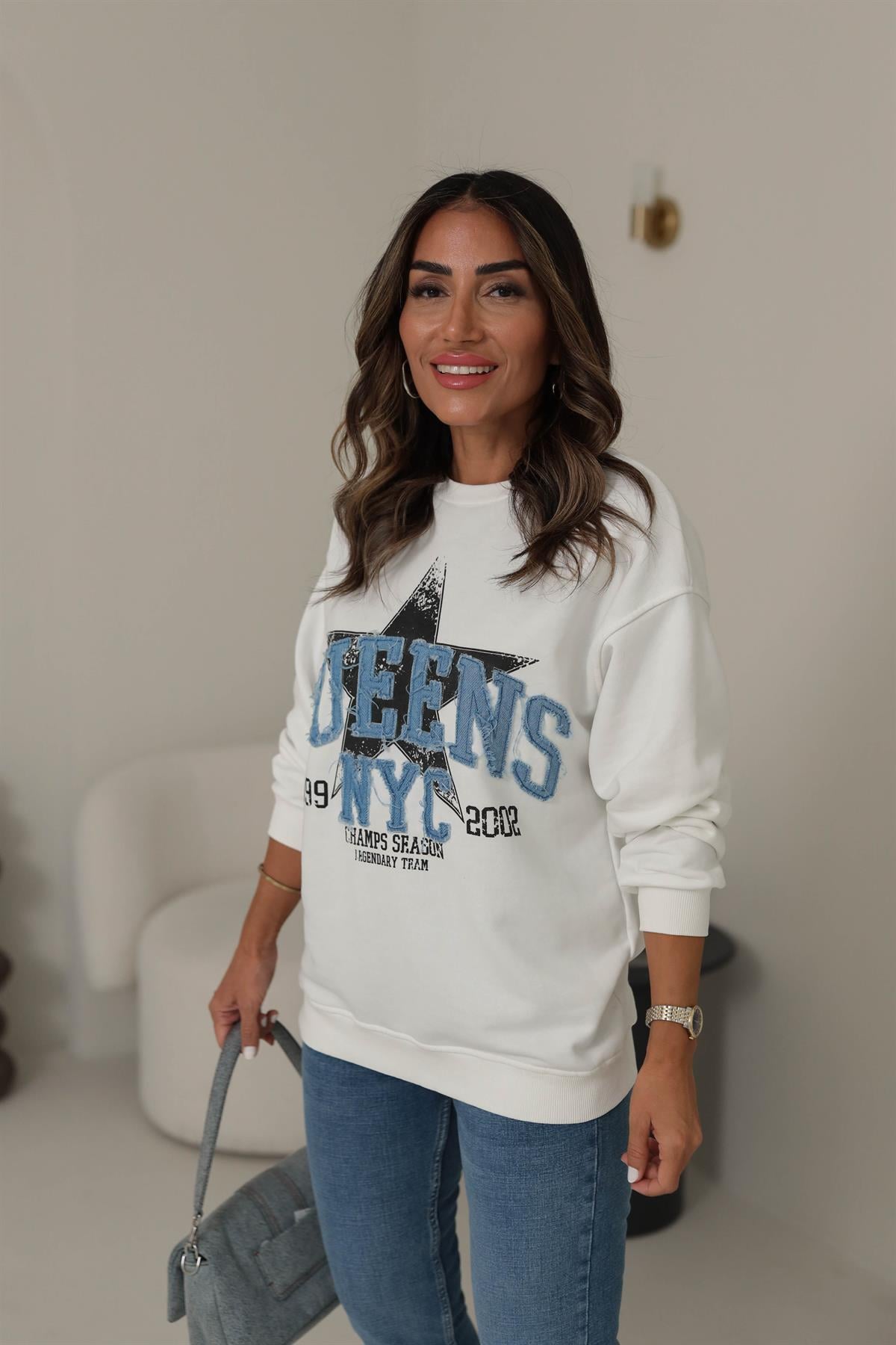 5545 Queens Yazılı İşlemeli Sweatshirt