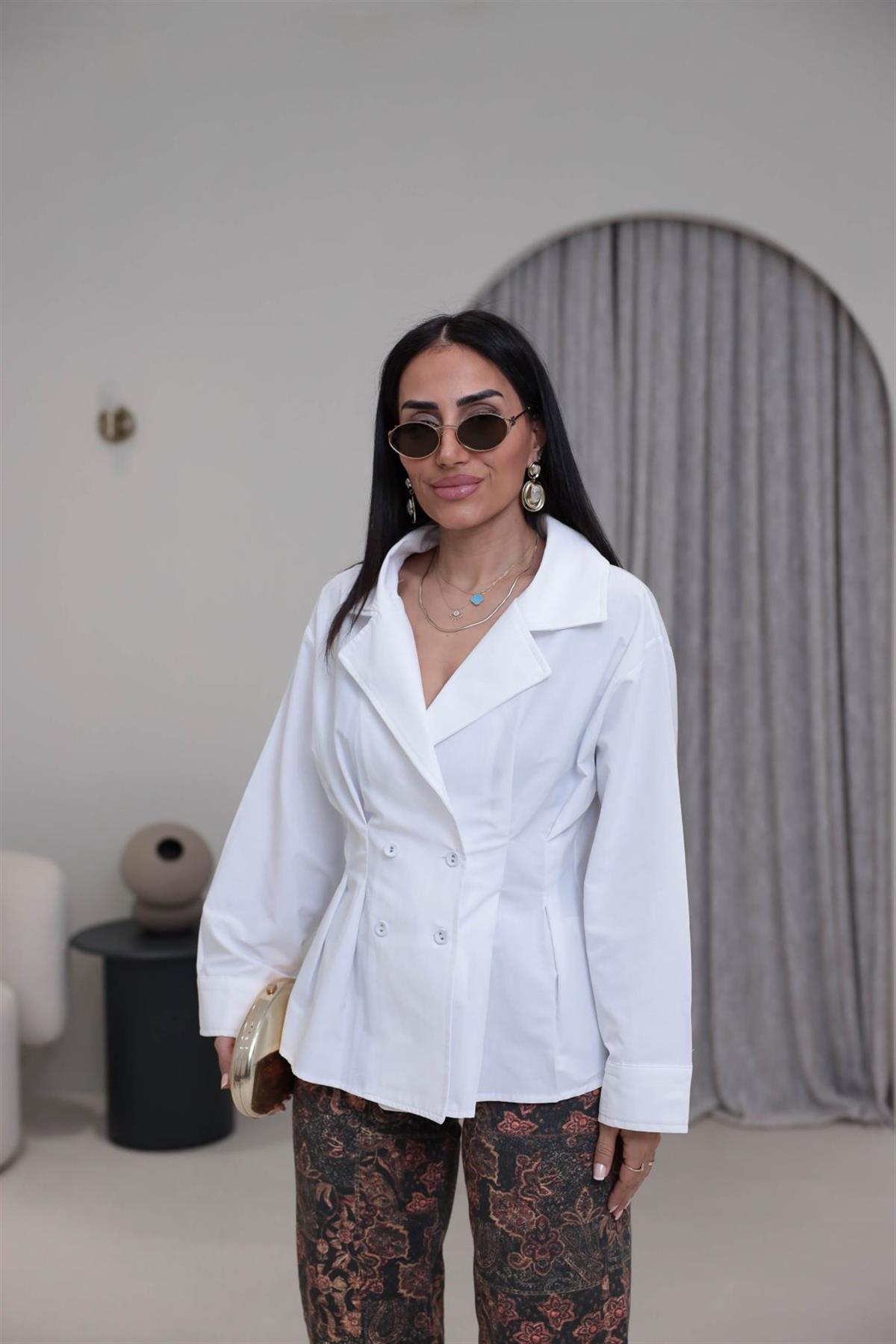 3242 Dört Düğmeli Tasarım Gömlek BEYAZ