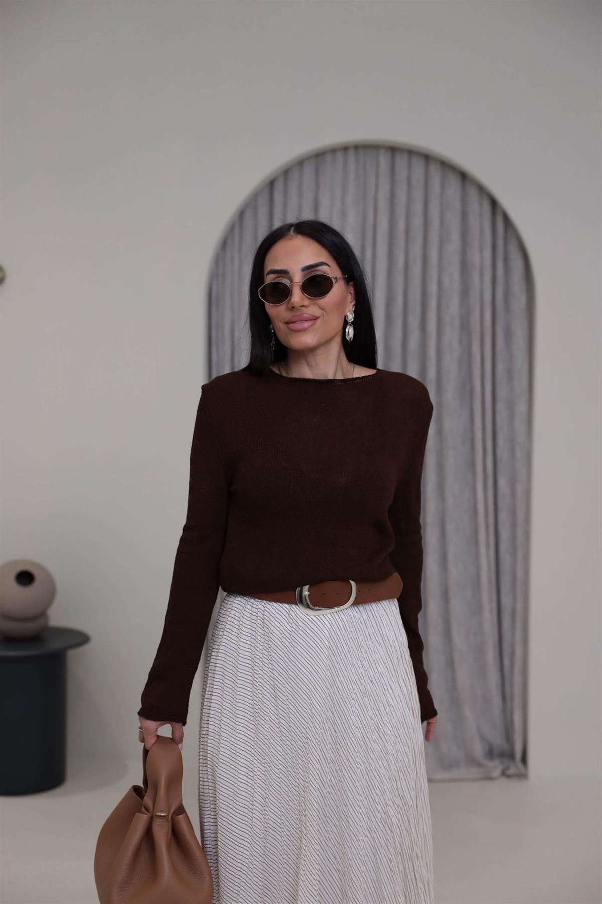 5172K Mevsimlik Brumel Triko Bluz ACI KAHVE