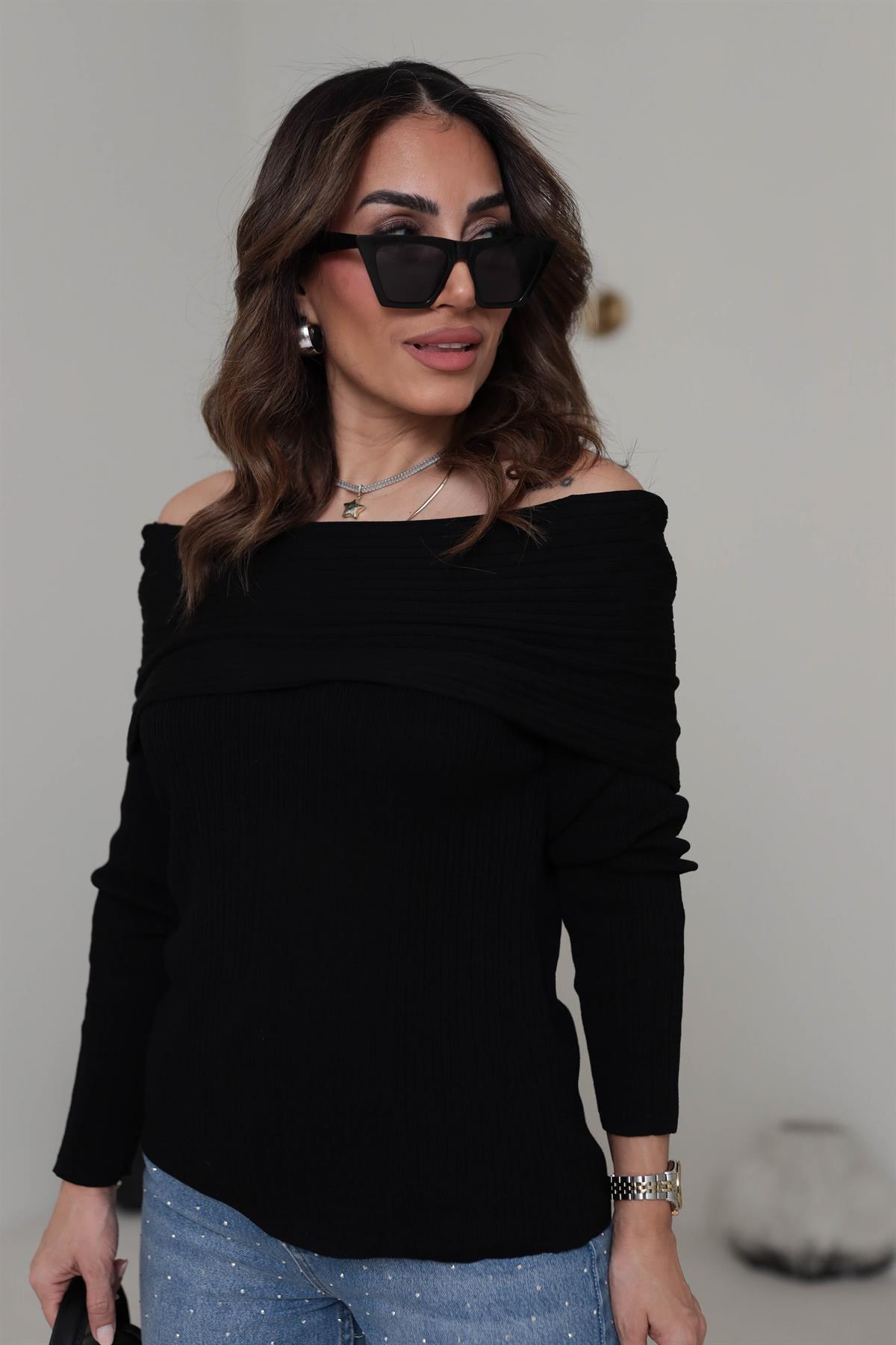 0340 Madonna Yaka Fitilli Mevsimlik Triko SİYAH