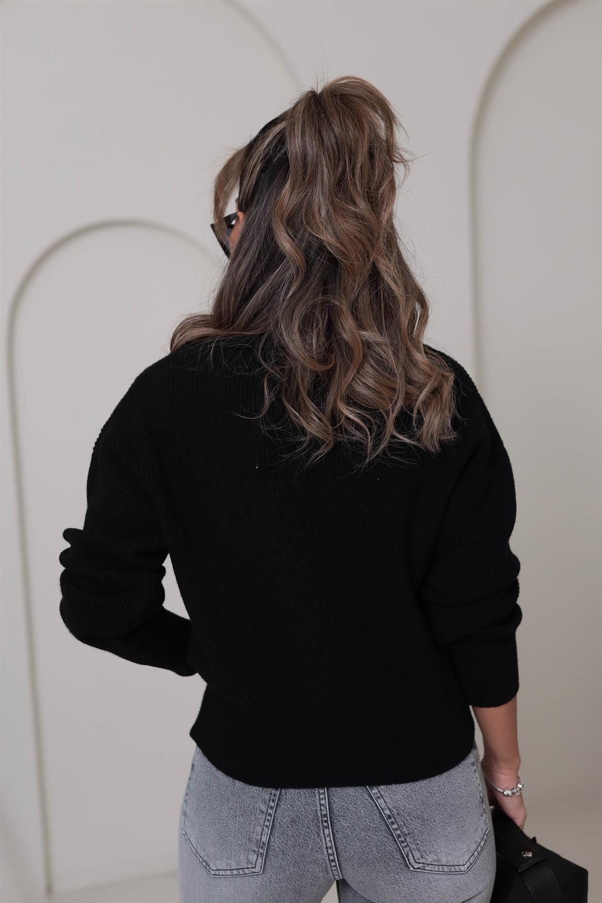 1054 Fermuarlı Yakalı Hırka SİYAH