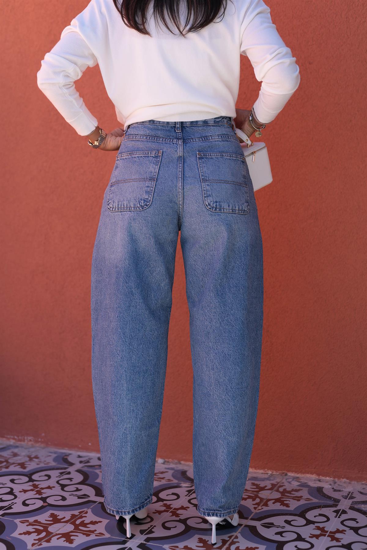 490 Yan Cep Detay Bol Paça Jean AÇIK MAVİ