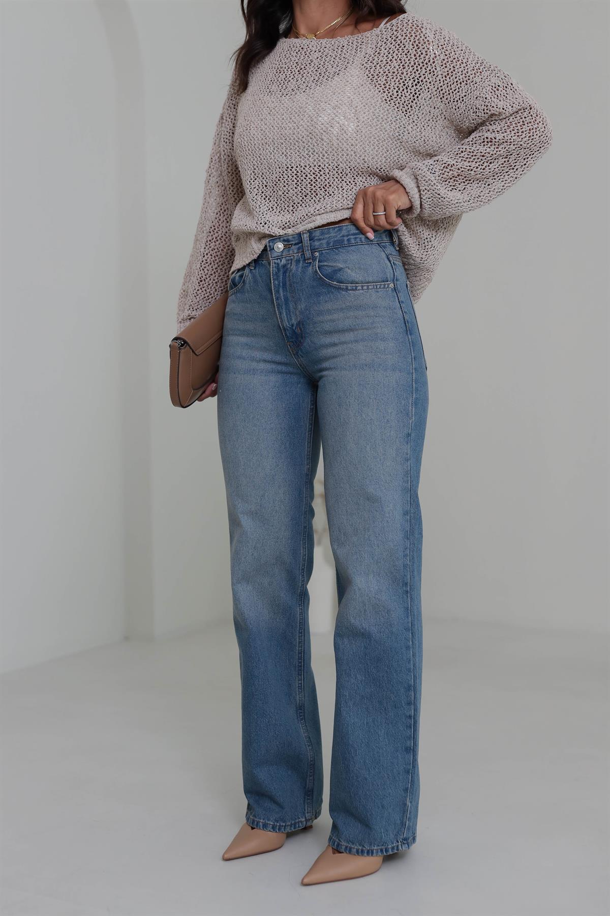 488 Yüksek Bel Wide Leg Jean KOYU MAVİ