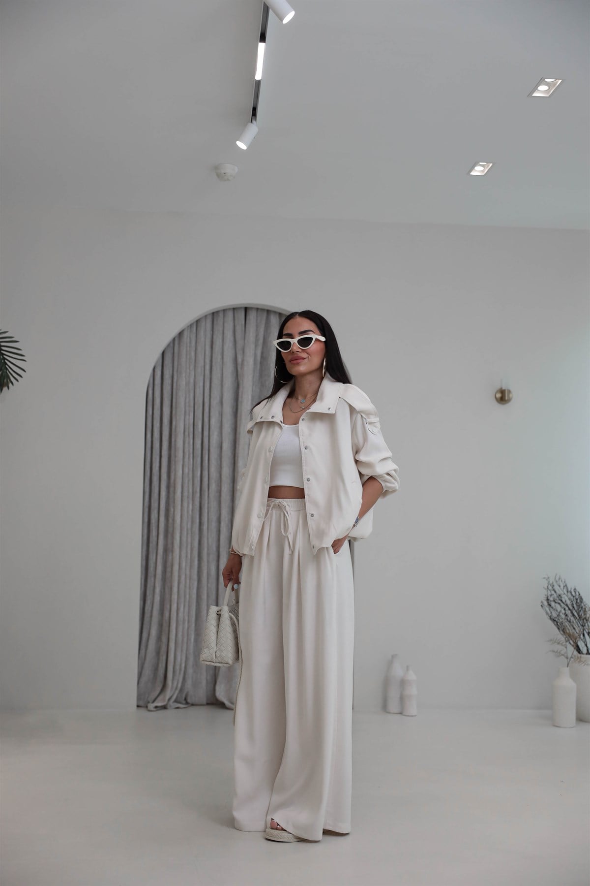 8297 Tencel Kumaş Rahat Kalıp Ceket Pant Takım BEJ