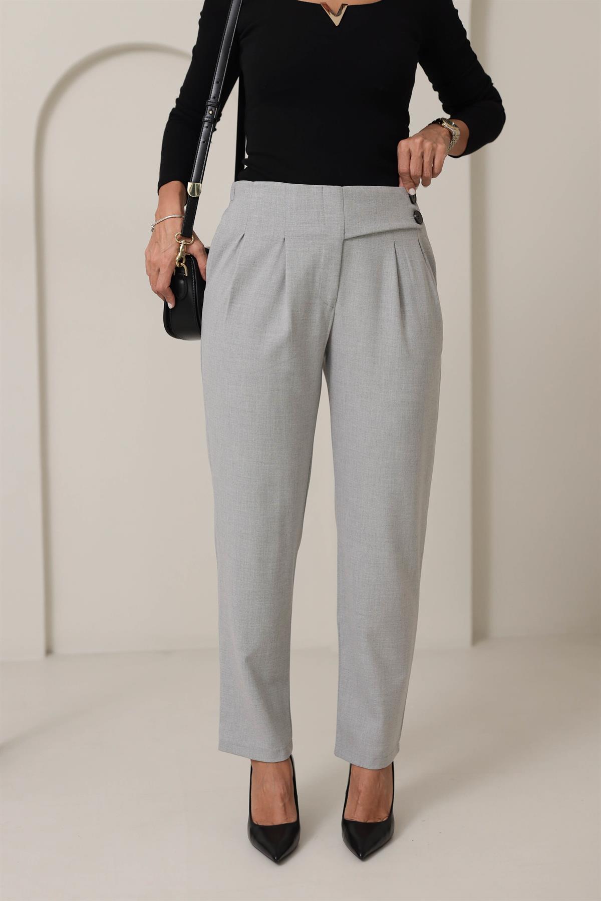 8356 Arka Bel Lastikli Düğme Detaylı Pantolon