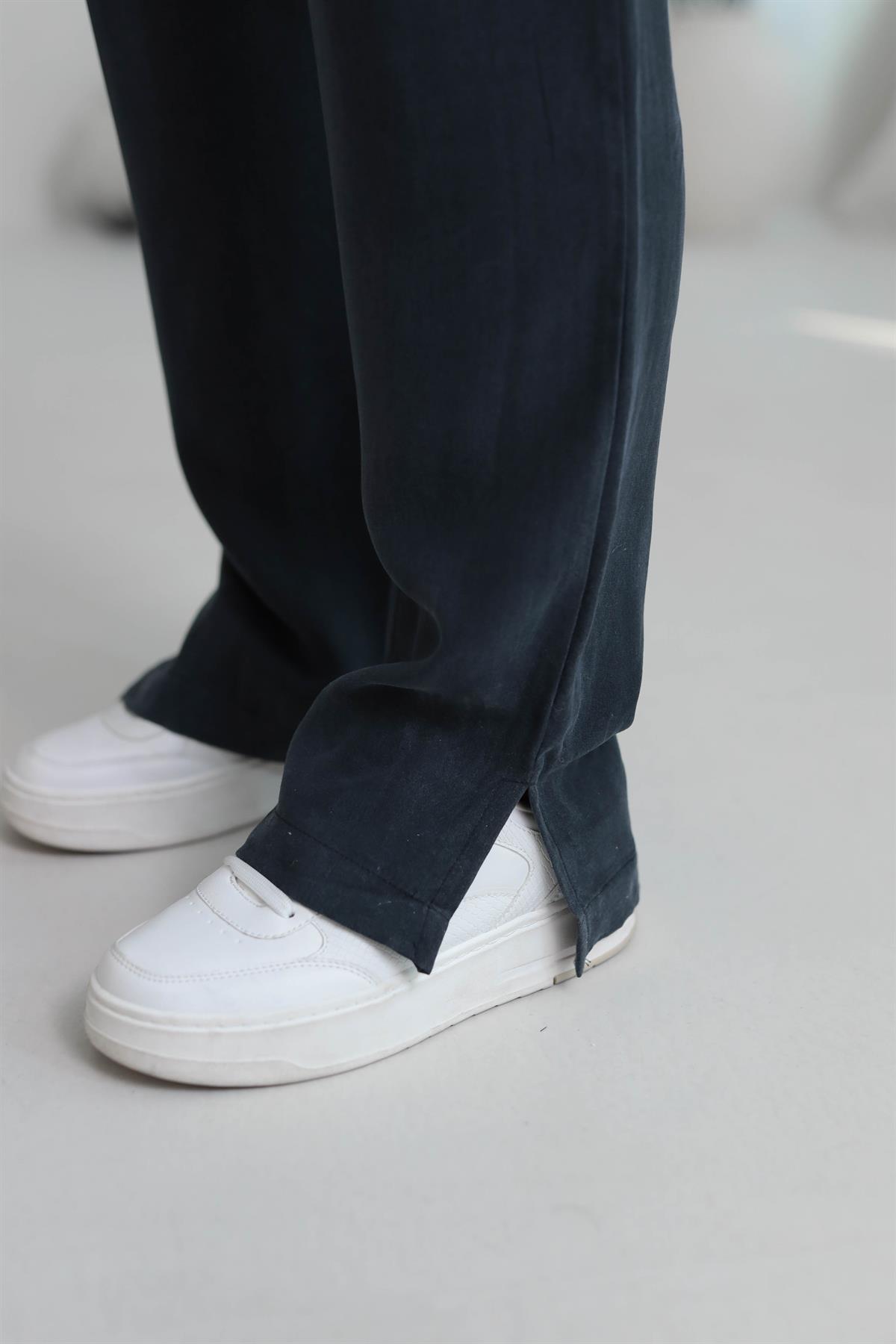 Paça Yırtmaçlı Bel Lastikli Tencel Pantolon ANTRASİT