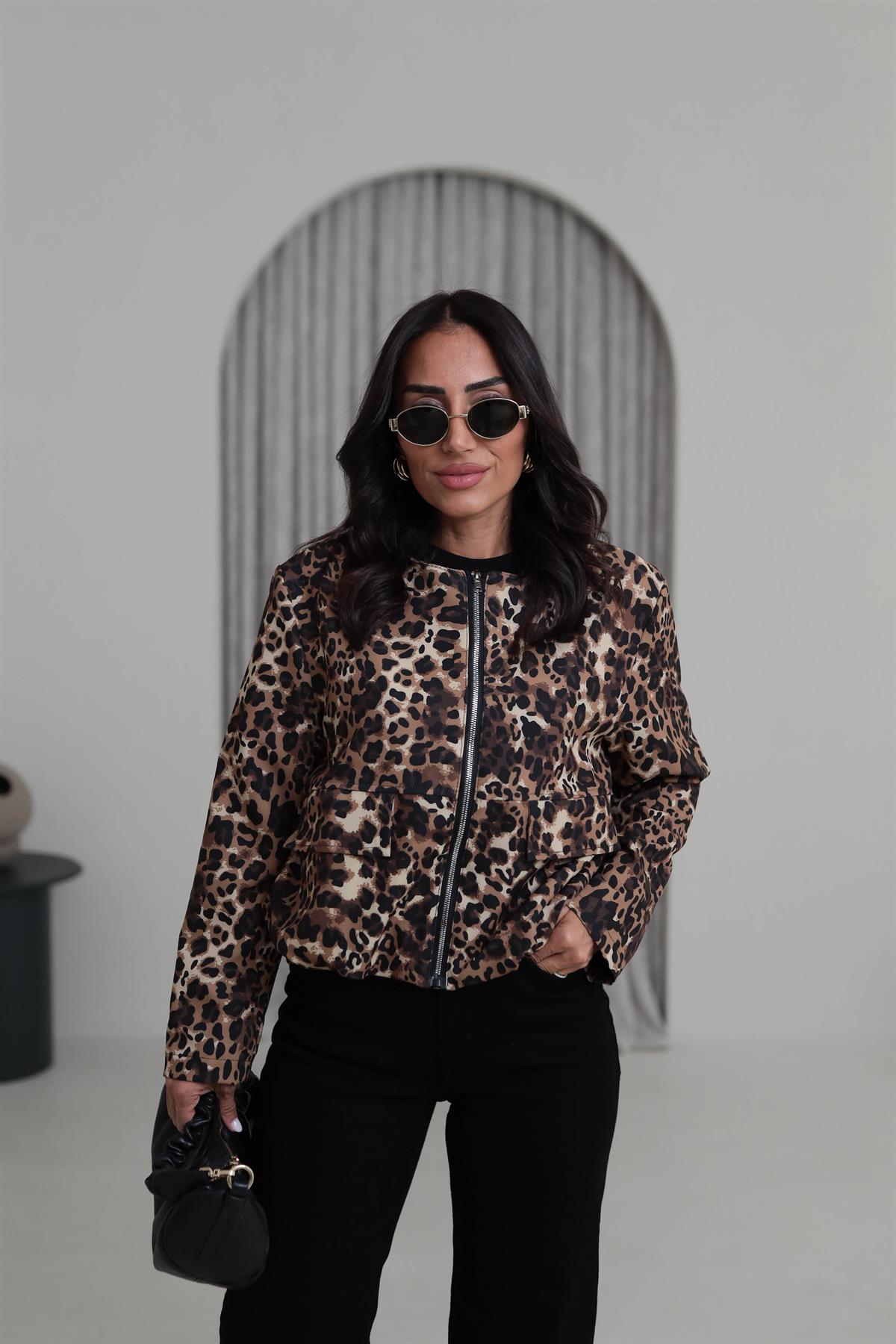 5523 Leopar Desen Fermuarlı Bomber LEOPAR